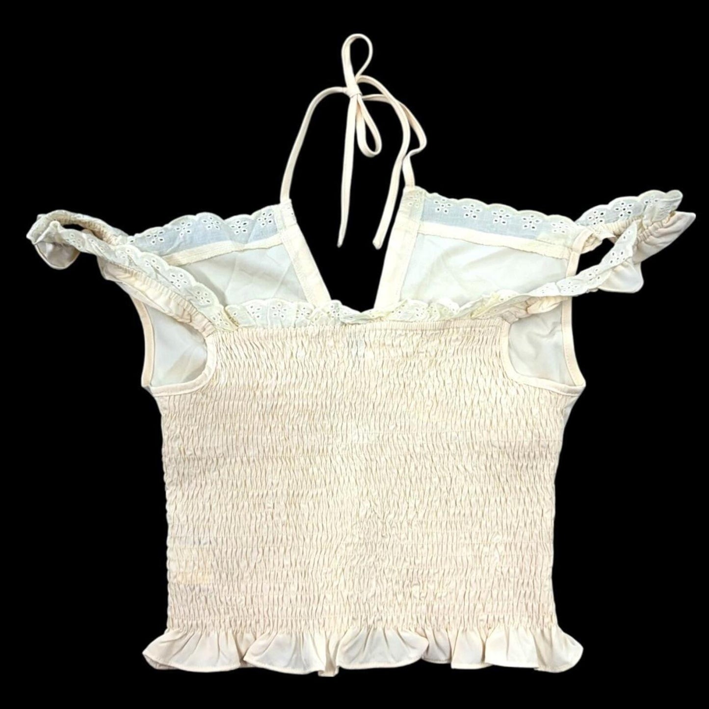 SHEIN Cream White Halter Crop Top with Lace Detailing Bohemian Fairycore