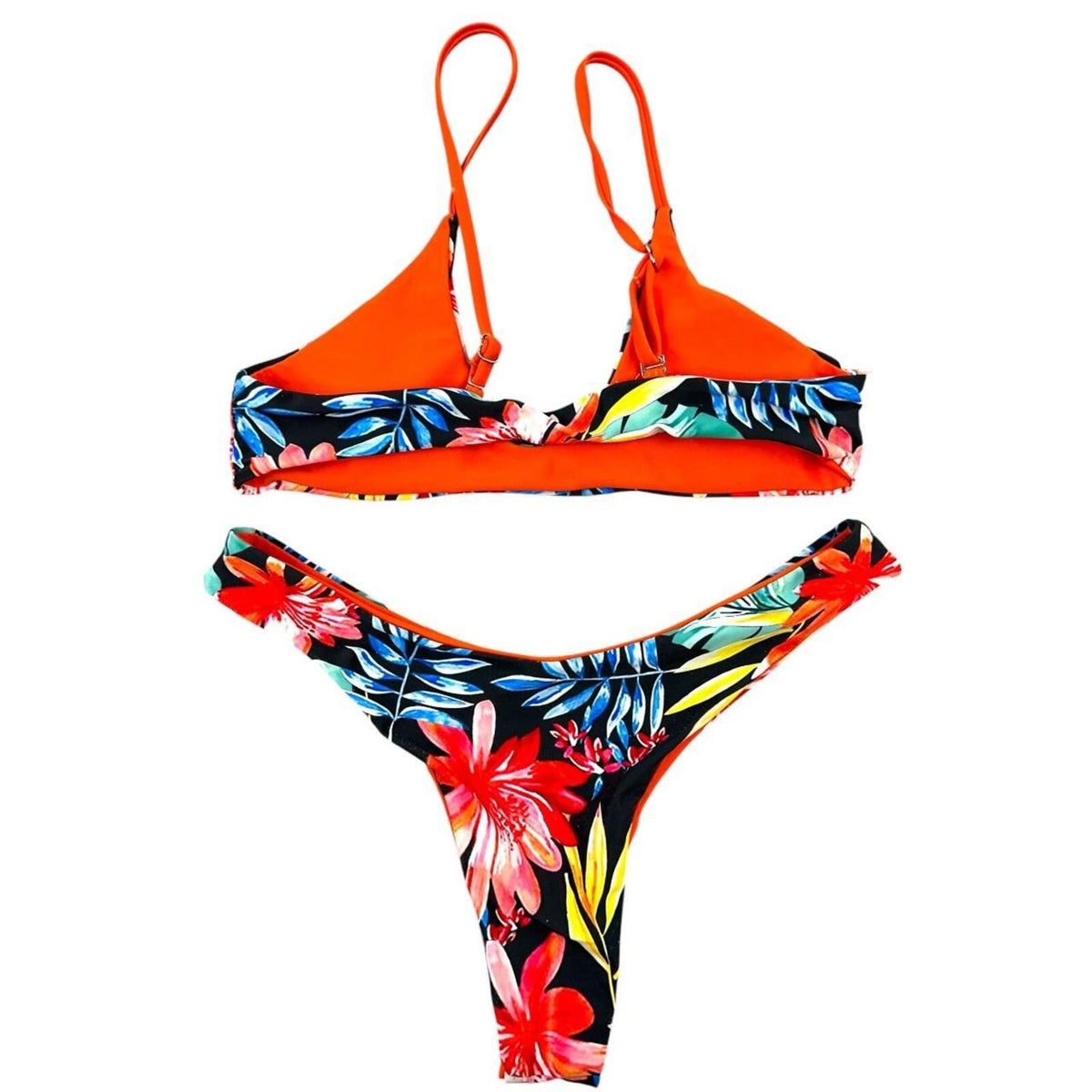 Tropical Floral Bikini Set with High Cut Brazilian Bottoms
