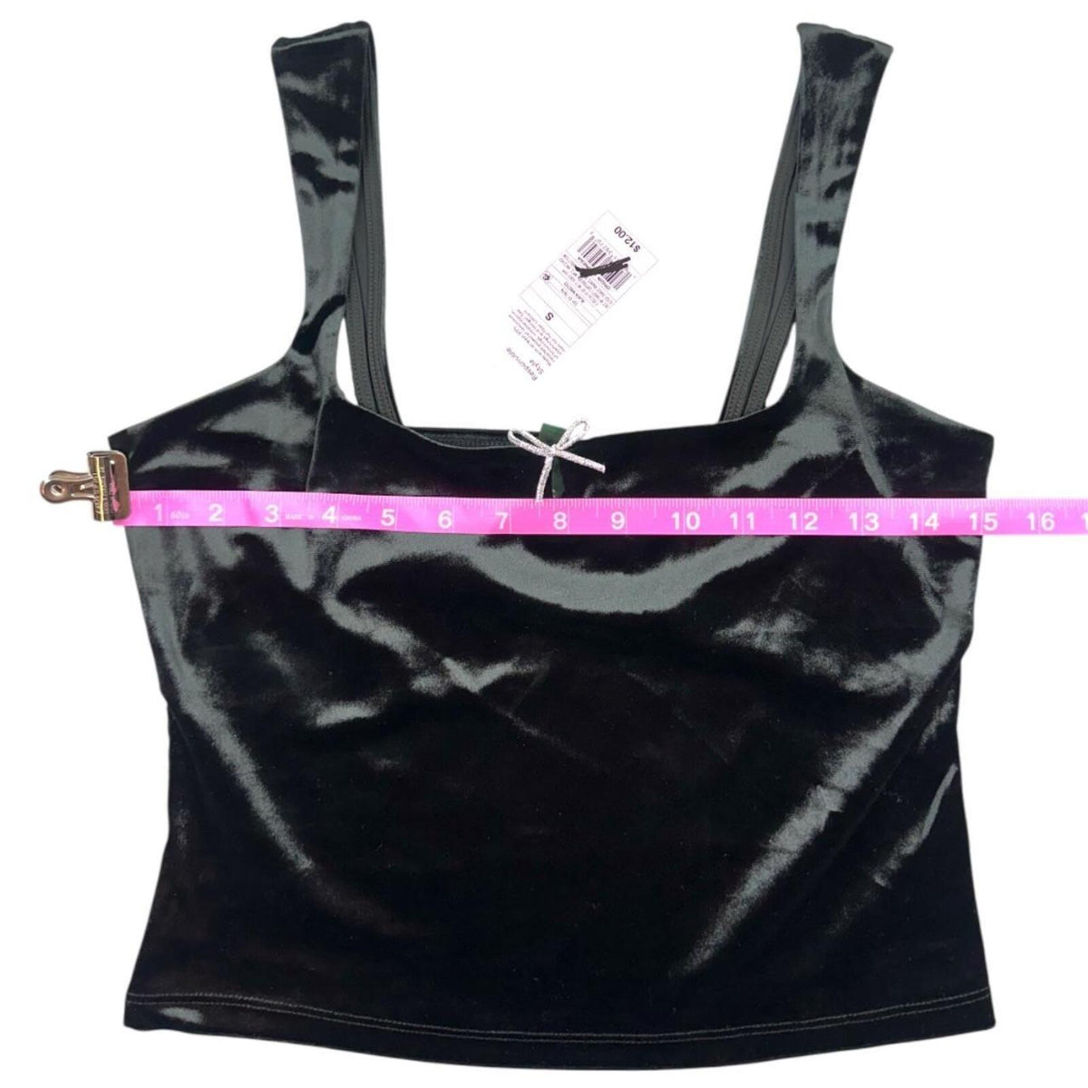 Wild Fable Black Velvet Cropped Tank Top with Silver Bow Y2K Coquette Cottage