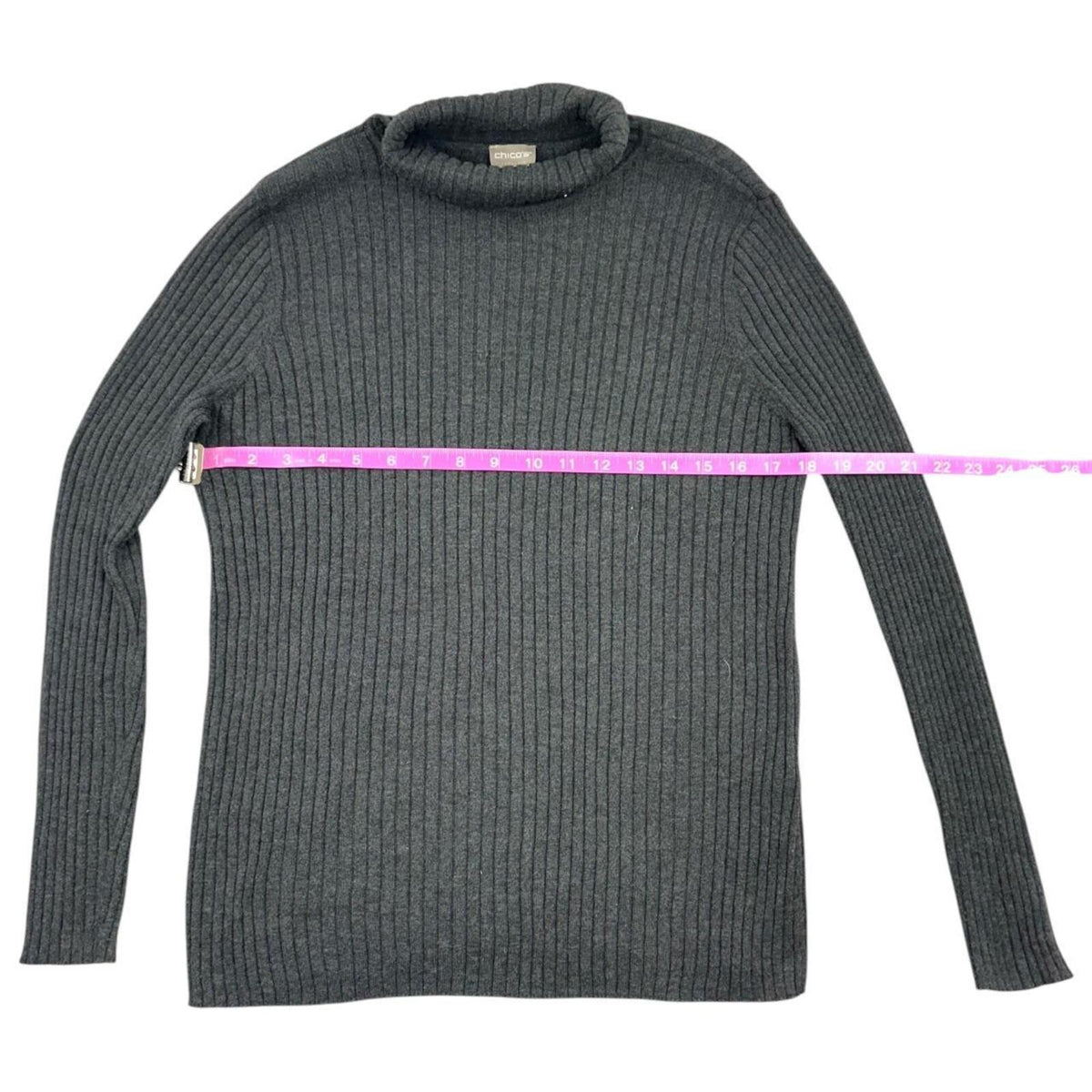 Chico's Ribbed Gray Turtleneck Sweater Soft Vertical Knit Minimalist