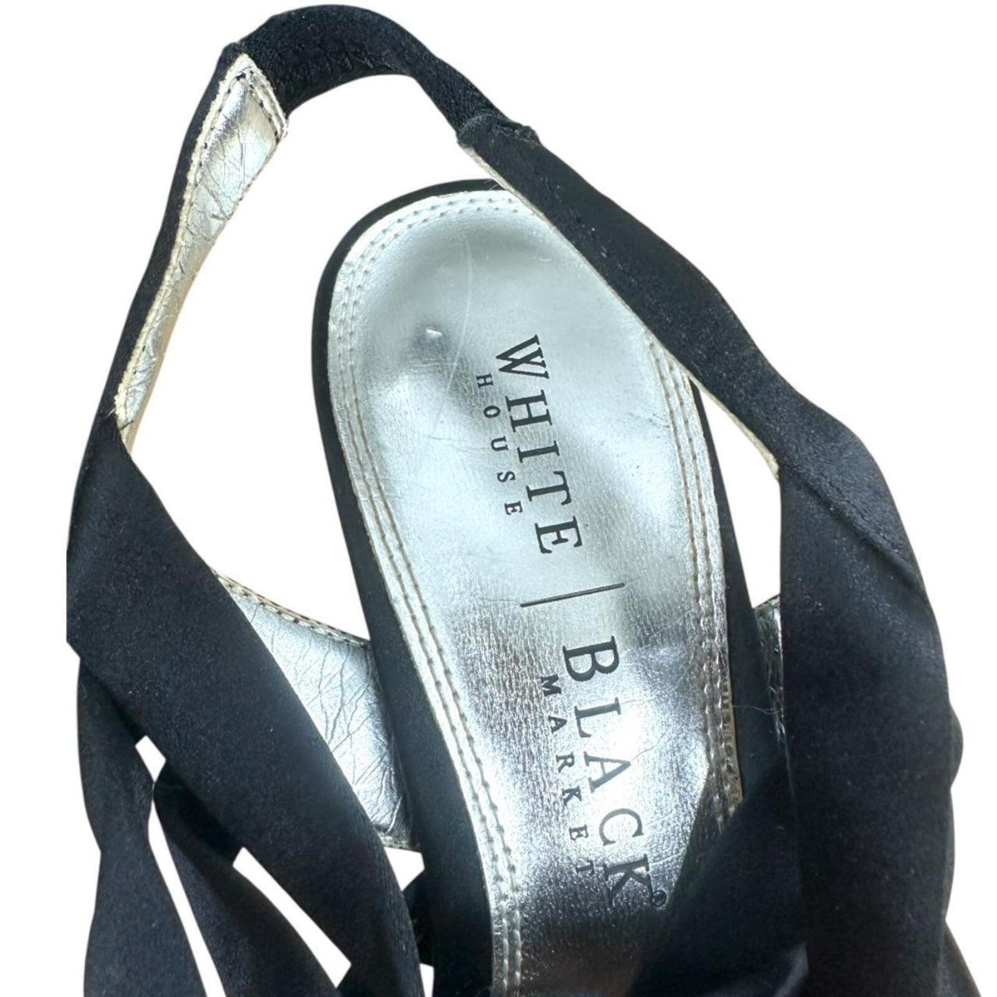 White House Black Market Carysn Black Satin Strappy Platform Heels Y2K Glam