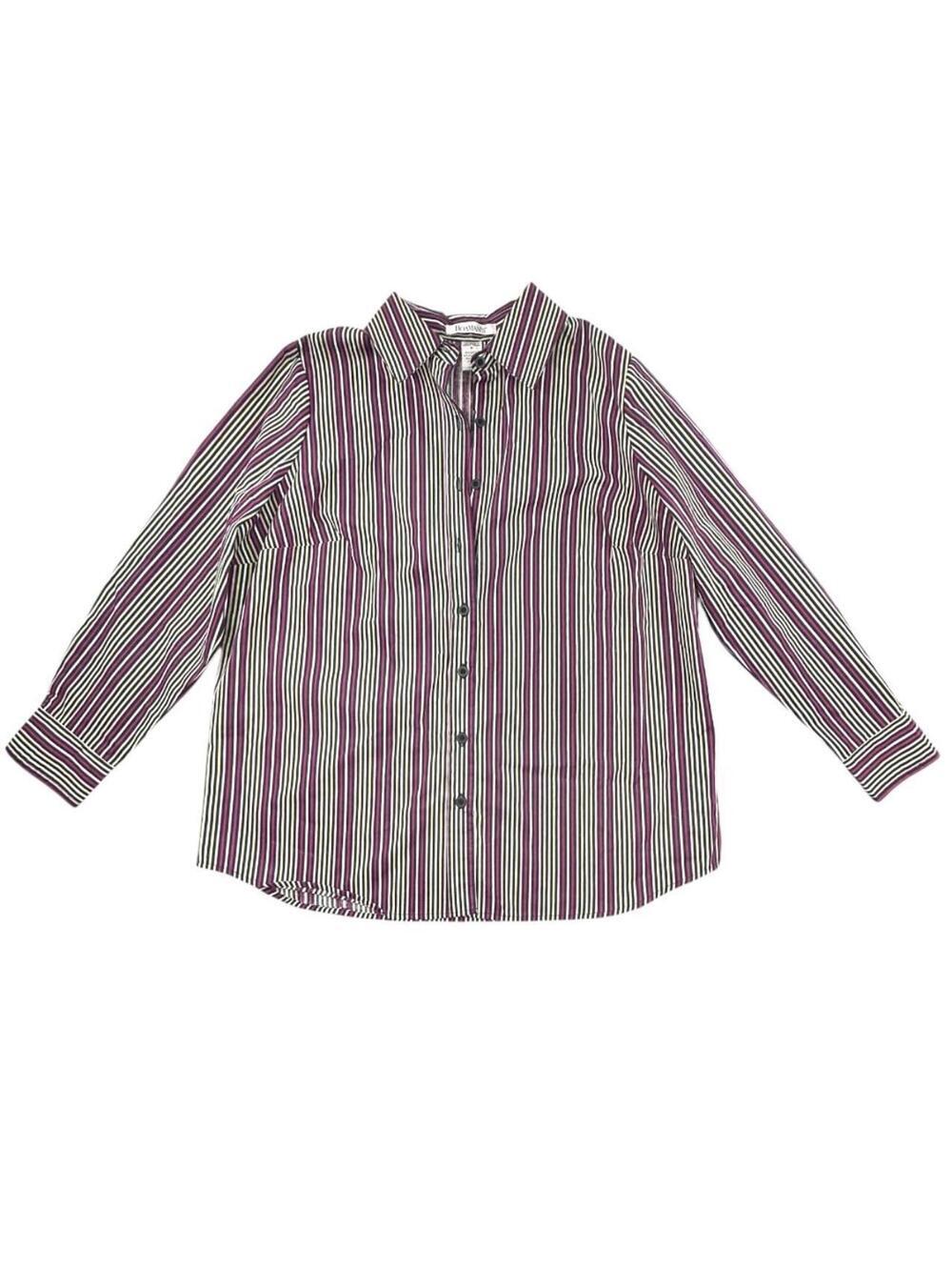 Roaman's Vintage Striped Button Up Shirt Purple White Retro