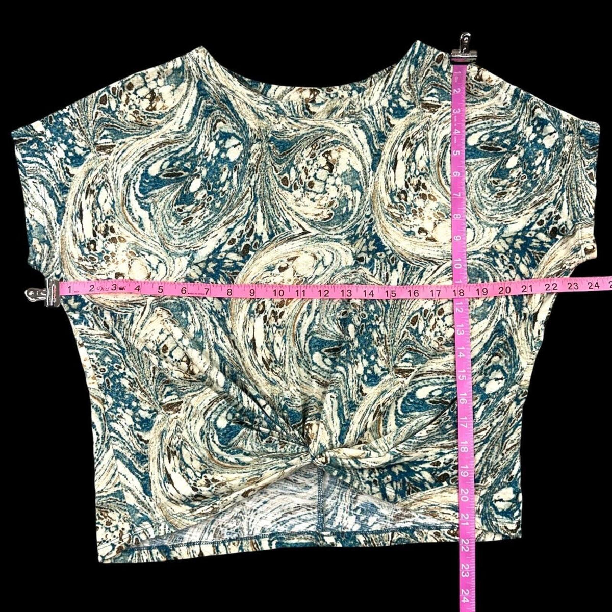 Y2K Psychedelic Liverpool Los Angeles Teal Marbled Swirl Twist Front Tee