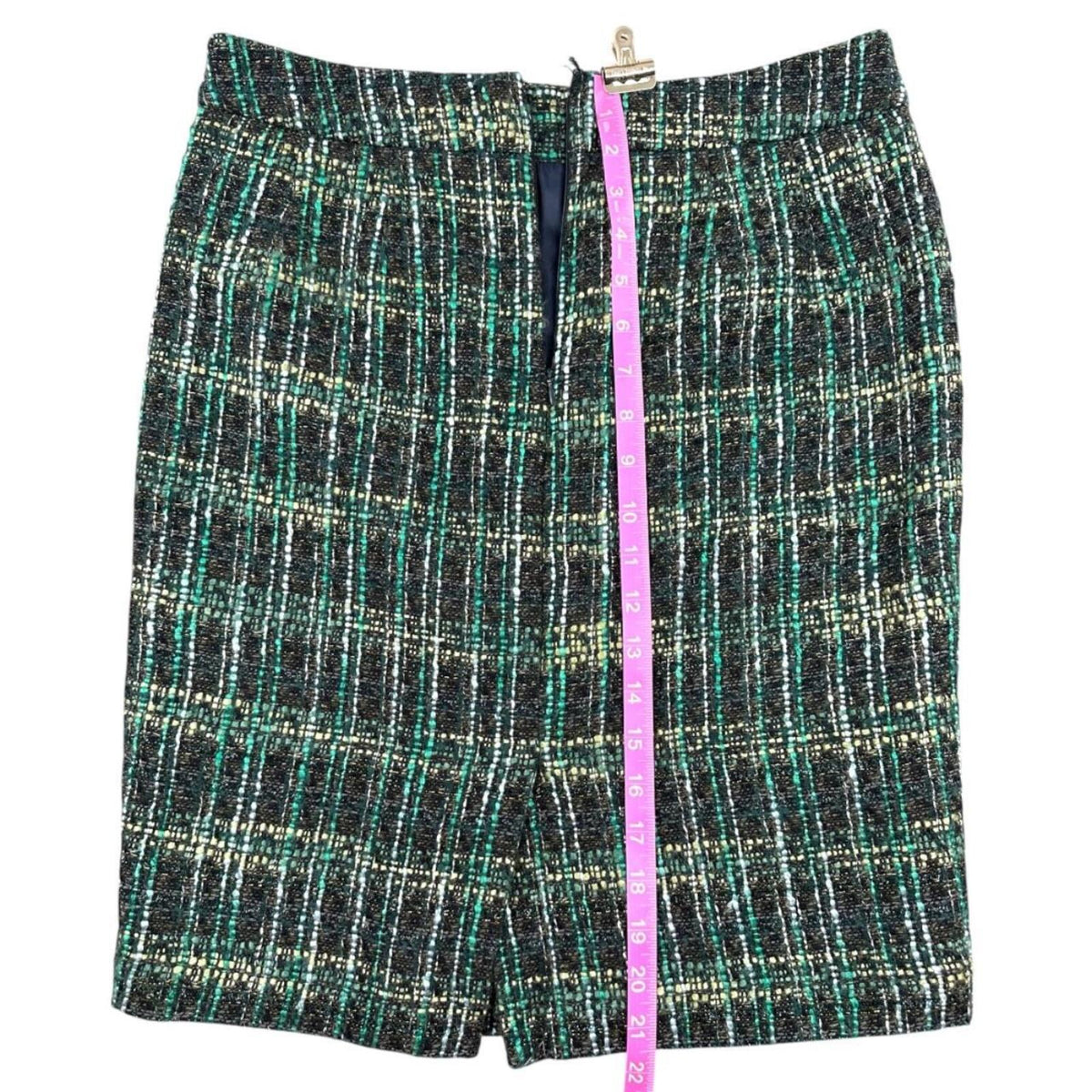 Ann Taylor Tweed Pencil Skirt Green Blue Geometric Pattern Knee Length