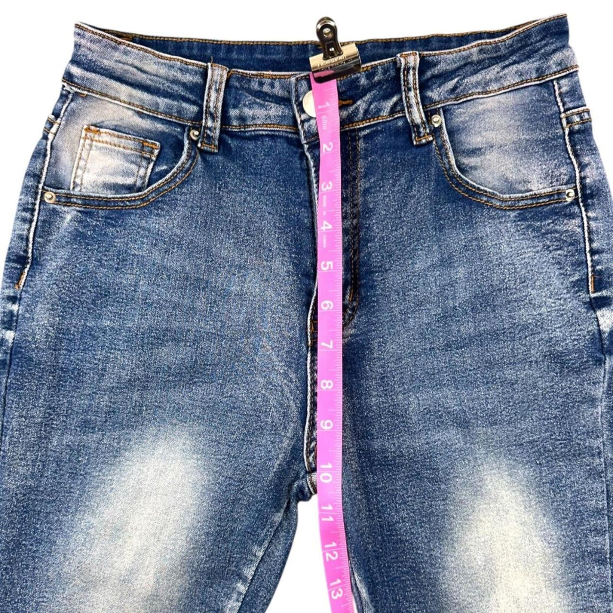 Blue Flare Jeans with White Floral Embroidery Y2K Bohemian