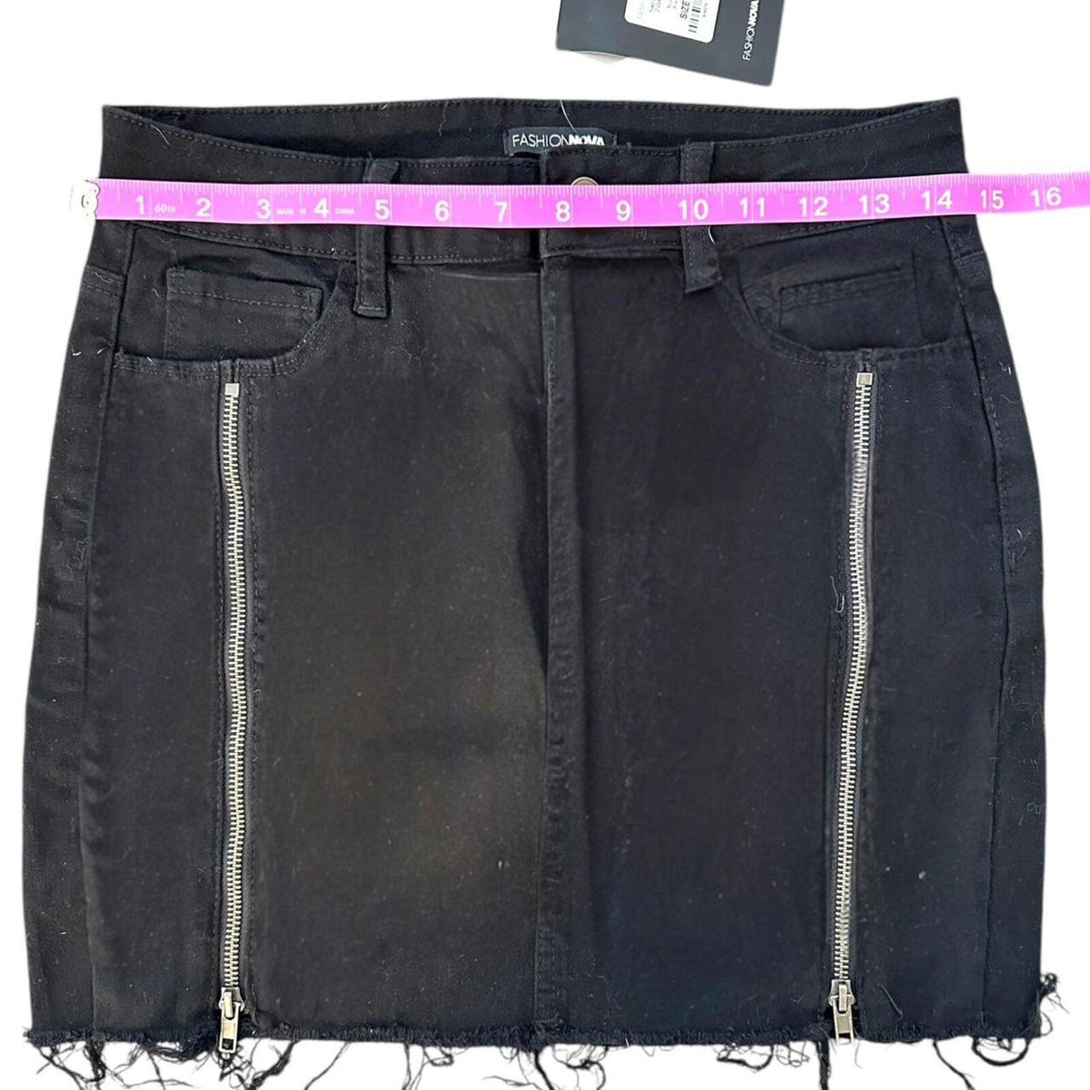 Fashion Nova Black Distressed Denim Skirt with Double Zippers Y2K