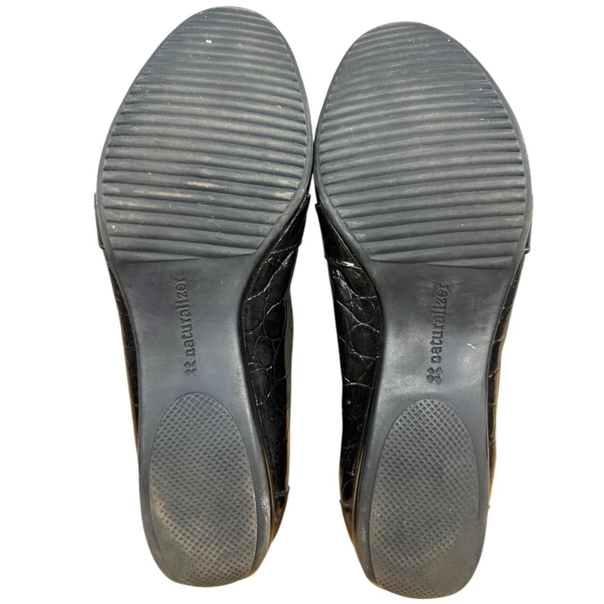 Naturalizer Black Faux Croc Patent Leather Loafers with Metallic