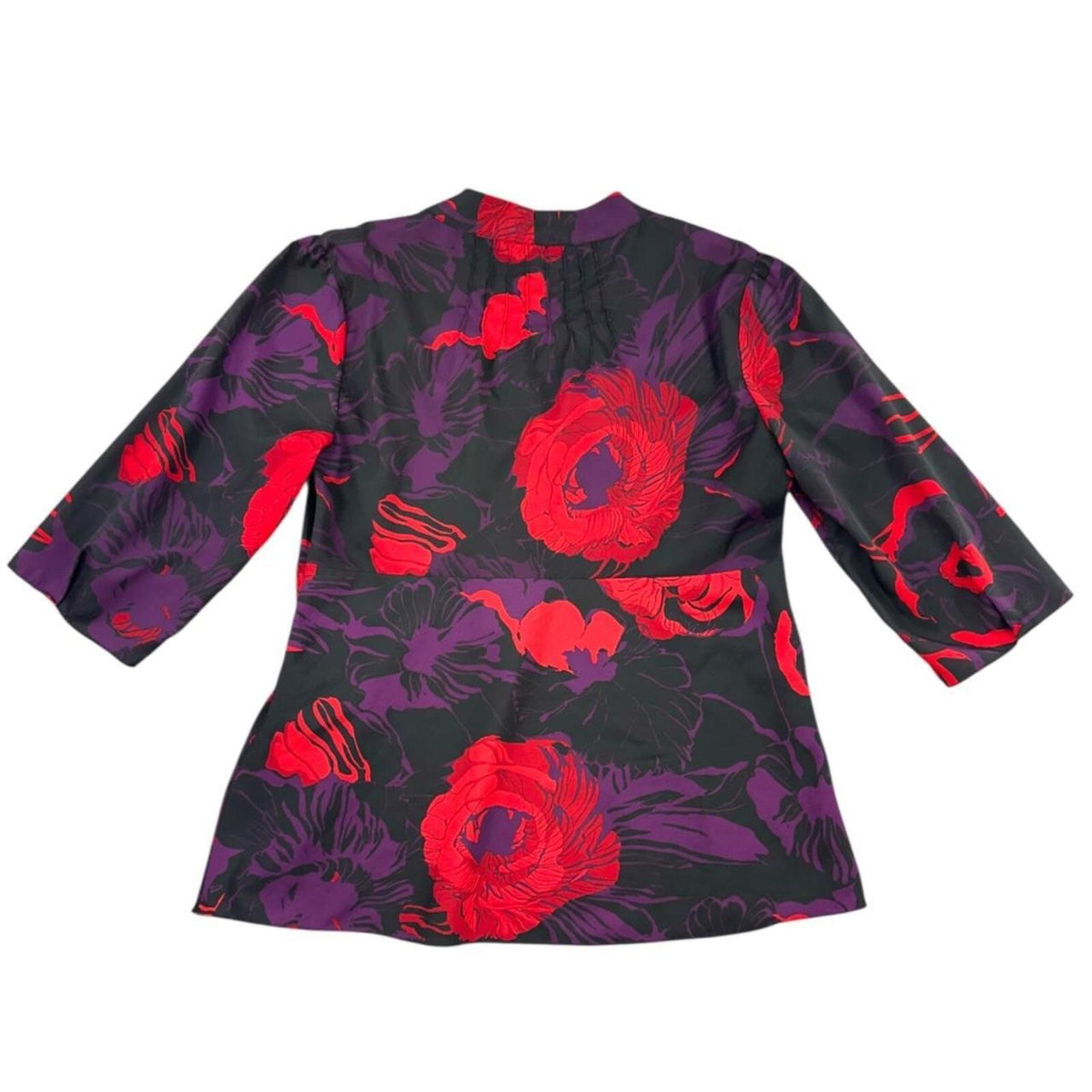 Calvin Klein Floral Bow Collar 3/4 Sleeve Blouse Red Purple