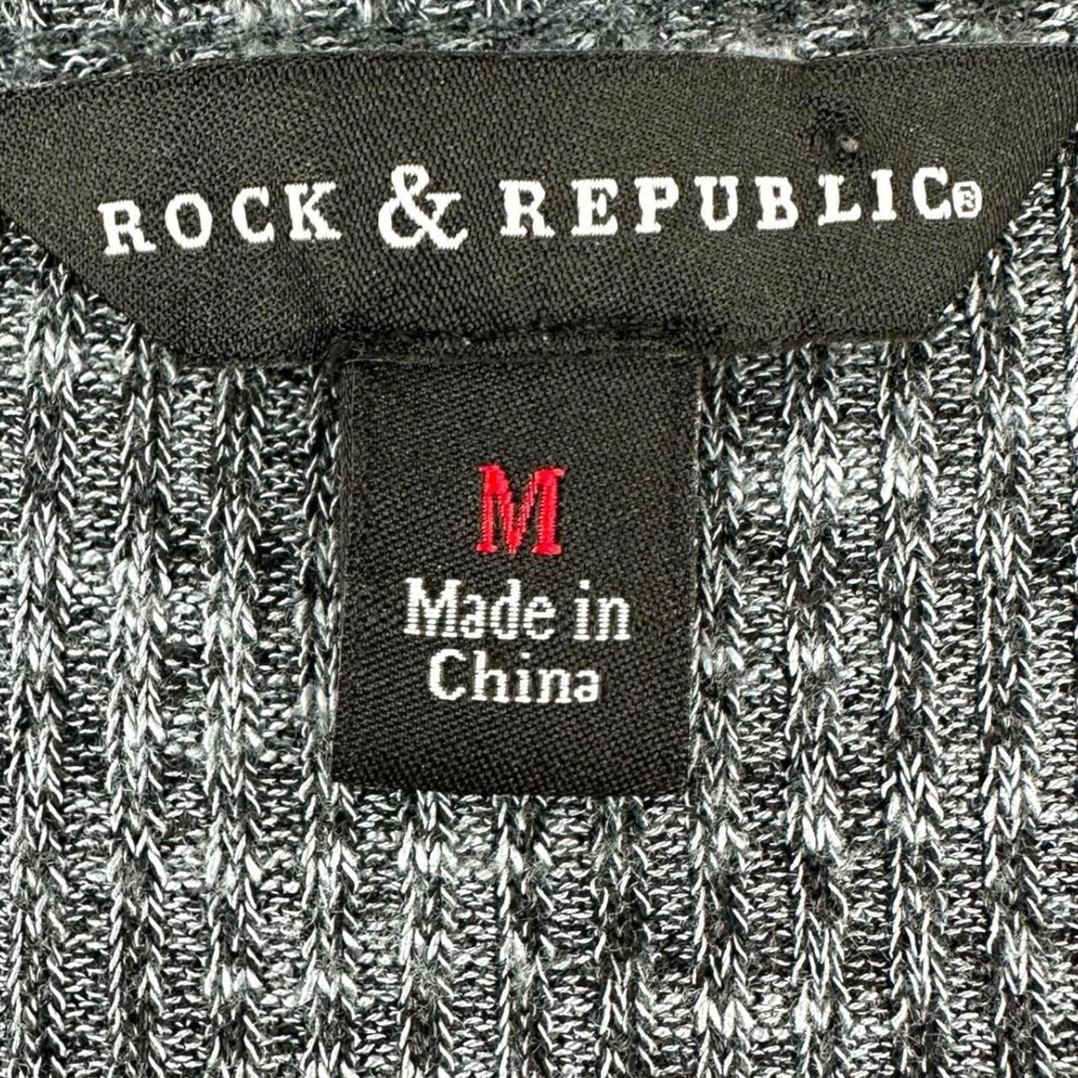 Rock & Republic Gray Marled Knit Faux Wrap Long Sleeve Top
