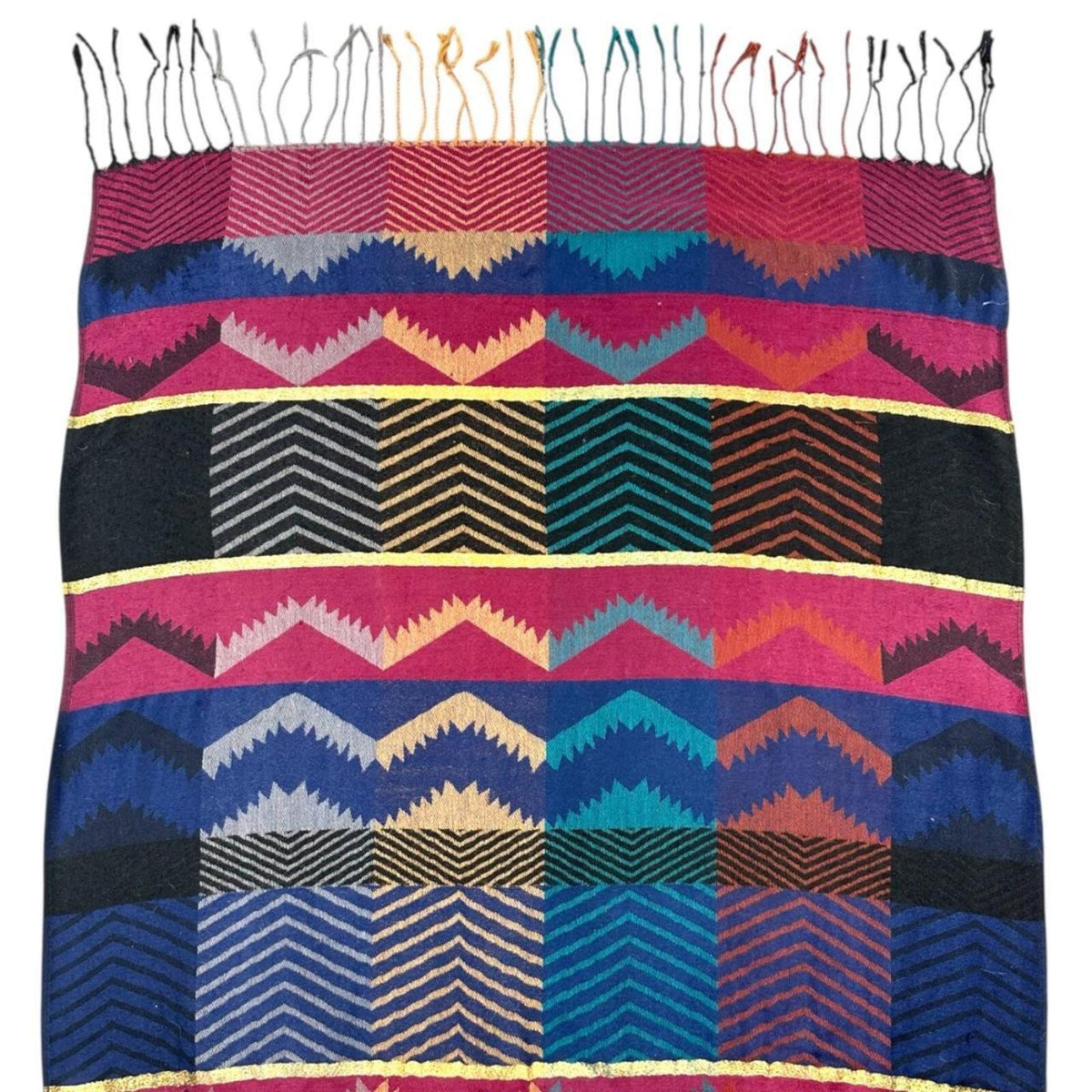 Colorful Geometric Patterned Scarf with Fringe