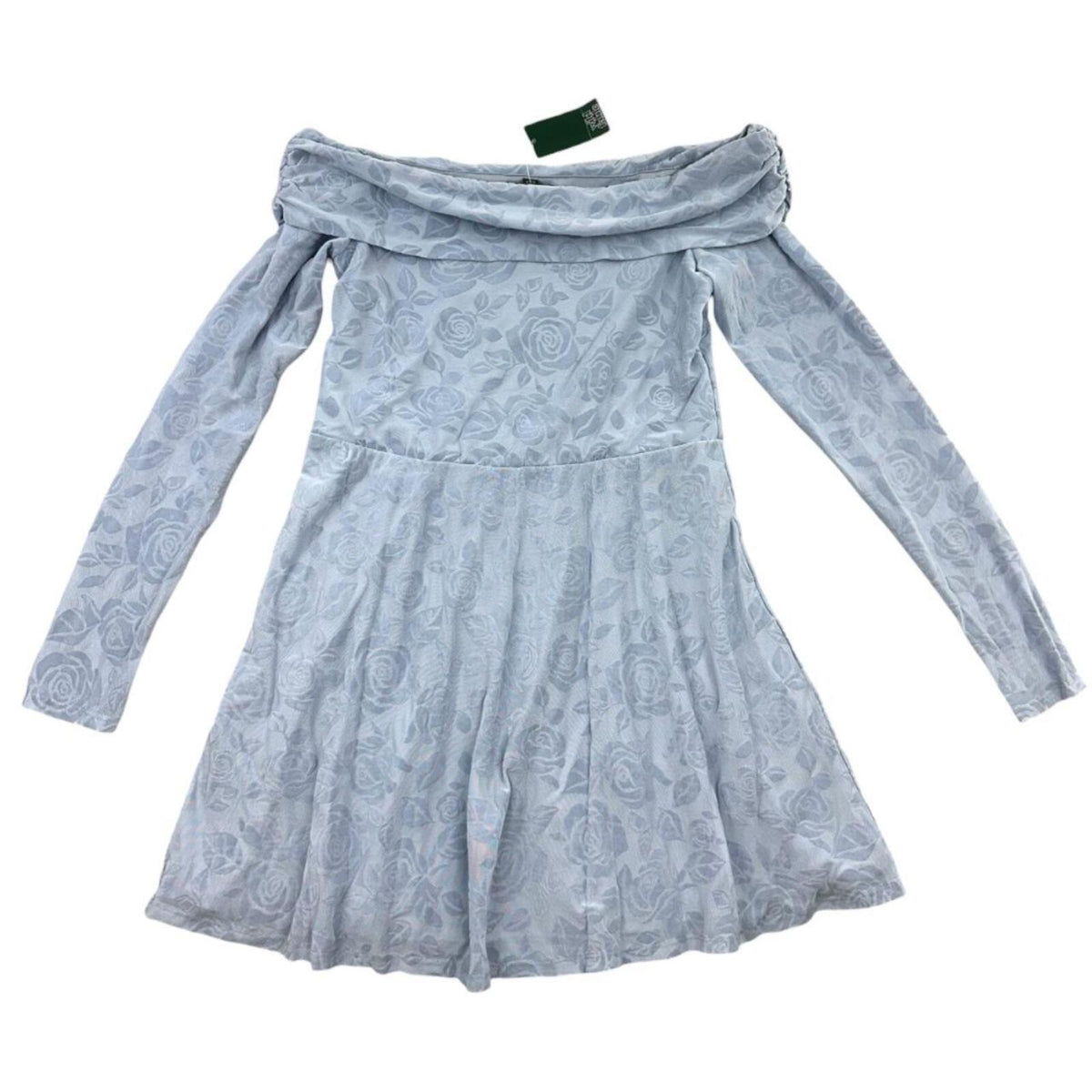 Wild Fable Off the Shoulder Baby Blue Rose Jacquard Mini Dress