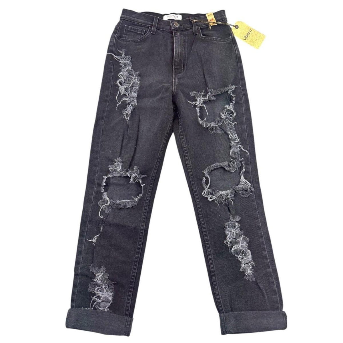 NWT Vibrant M.I.U. High Rise Distressed Mom Jeans Black Wash