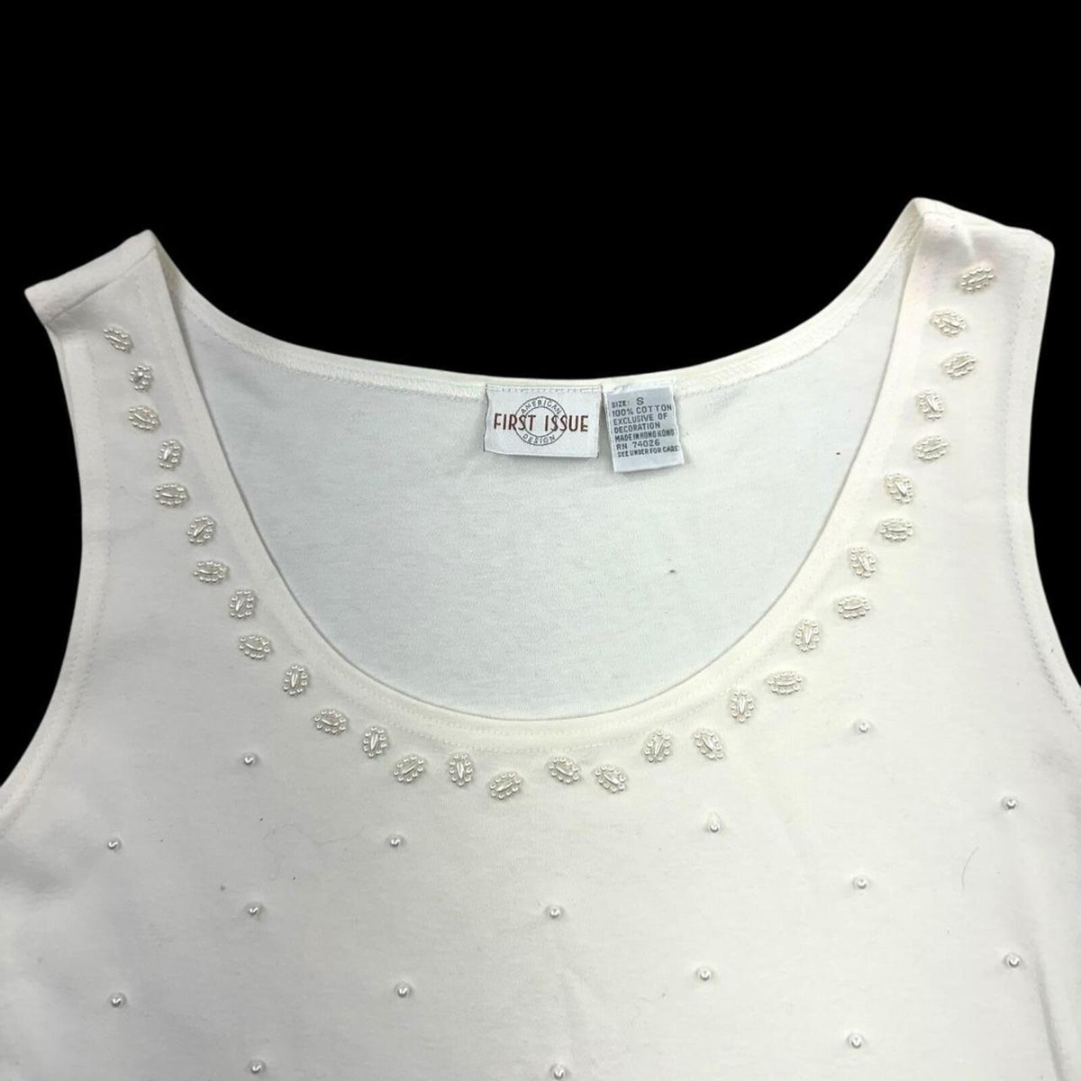 First Issue by Liz Claiborne White Rhinestone Embellished Tank Top