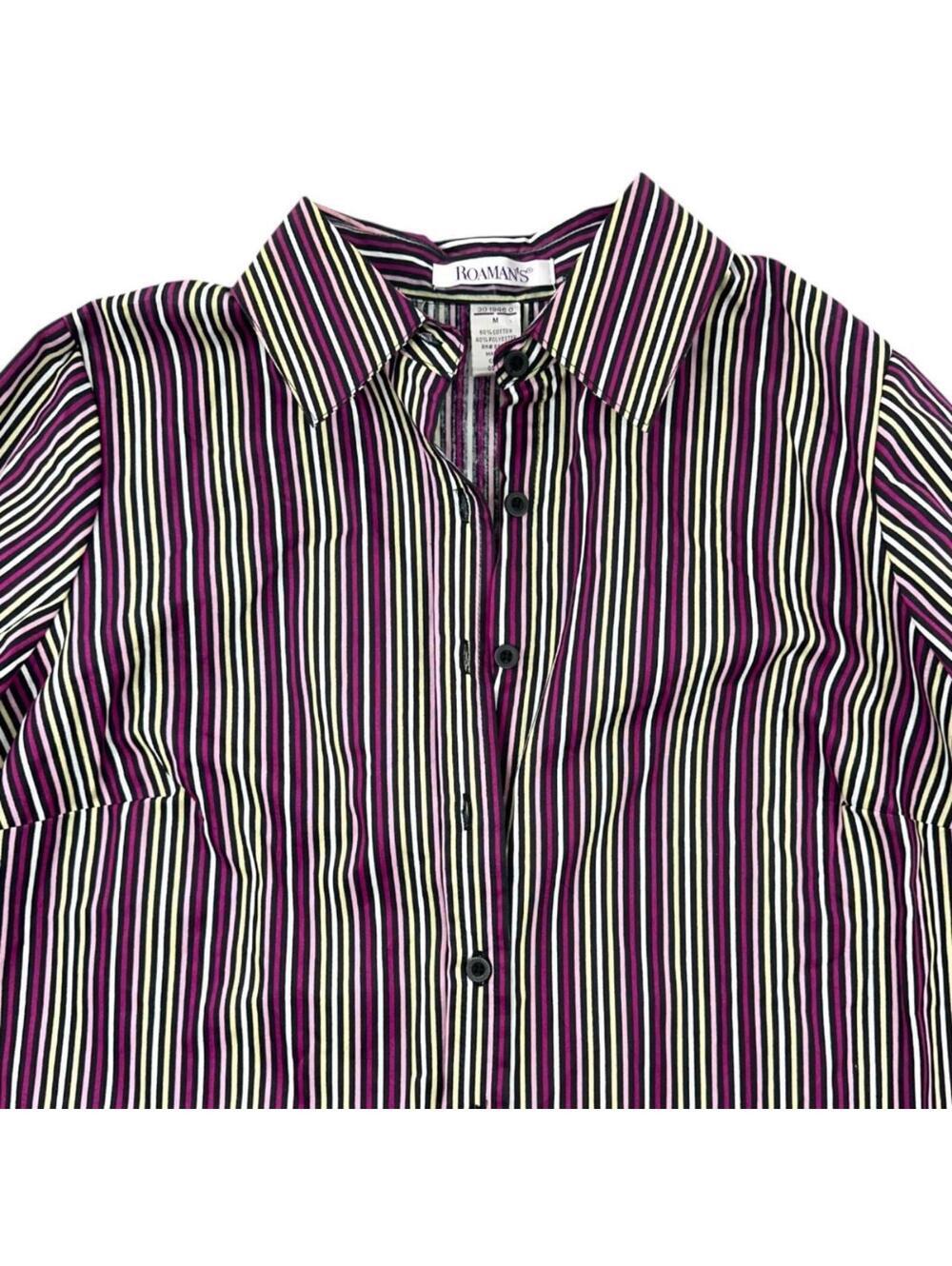 Roaman's Vintage Striped Button Up Shirt Purple White Retro