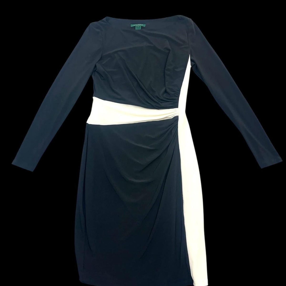 Lauren Ralph Lauren Two Tone Black and Cream Sheath Dress Long Sleeve