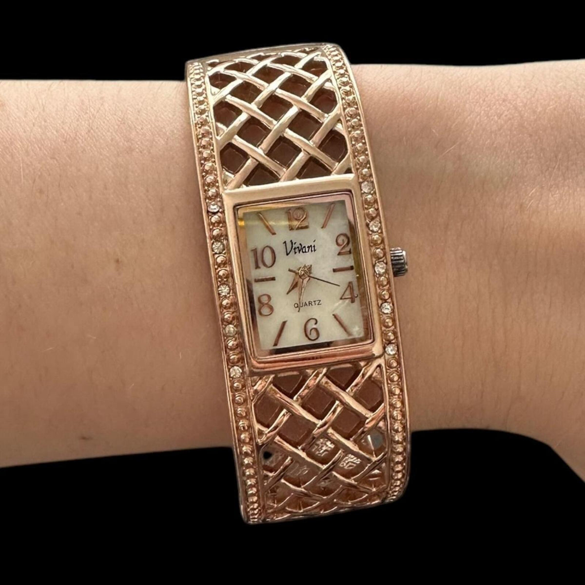Vivani Rose Gold Tone Openwork Cuff Quartz Watch