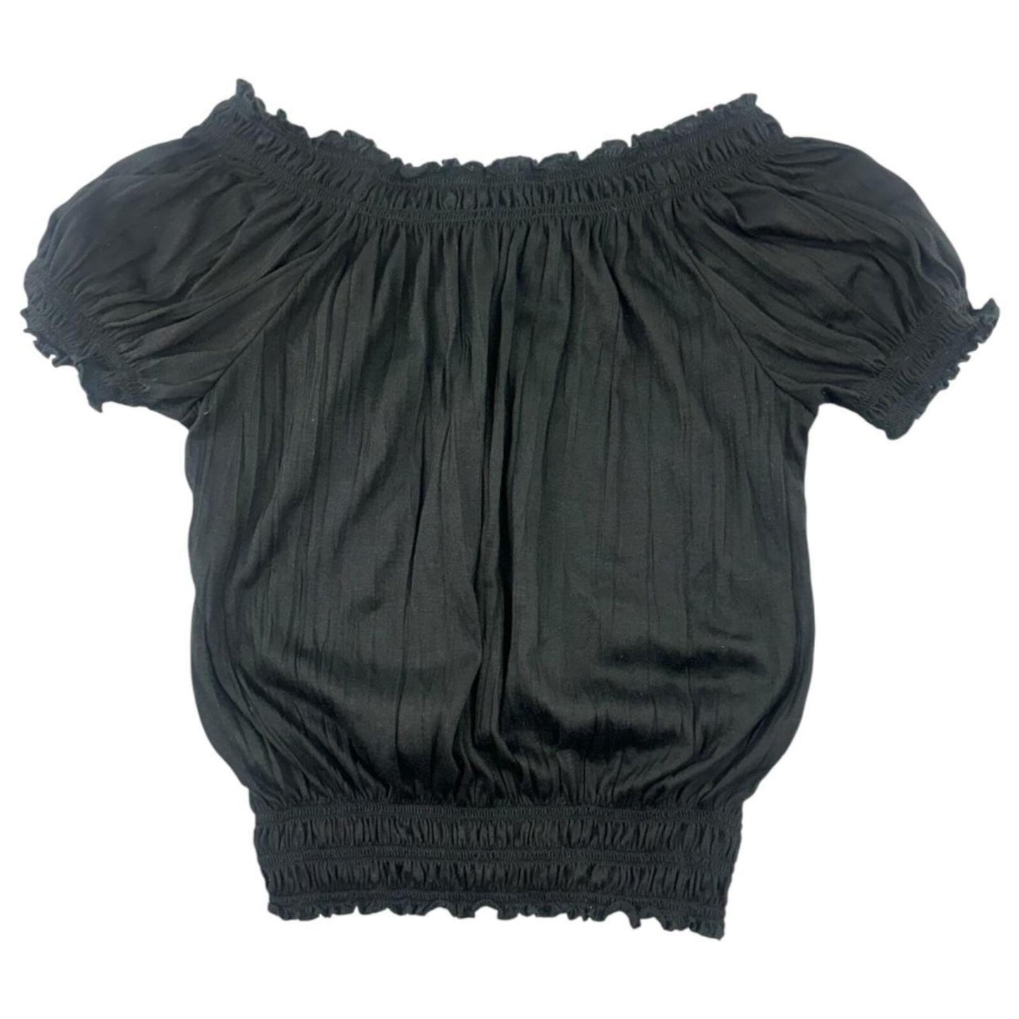Belle Du Jour Black Off The Shoulder Smocked Waist Peasant Top Bohemian Y2K