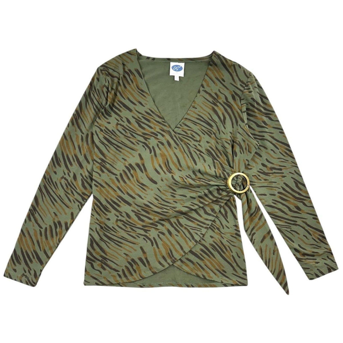 DG2 by Diane Gilman Y2K Animal Print Wrap Top with Side Ring Detail