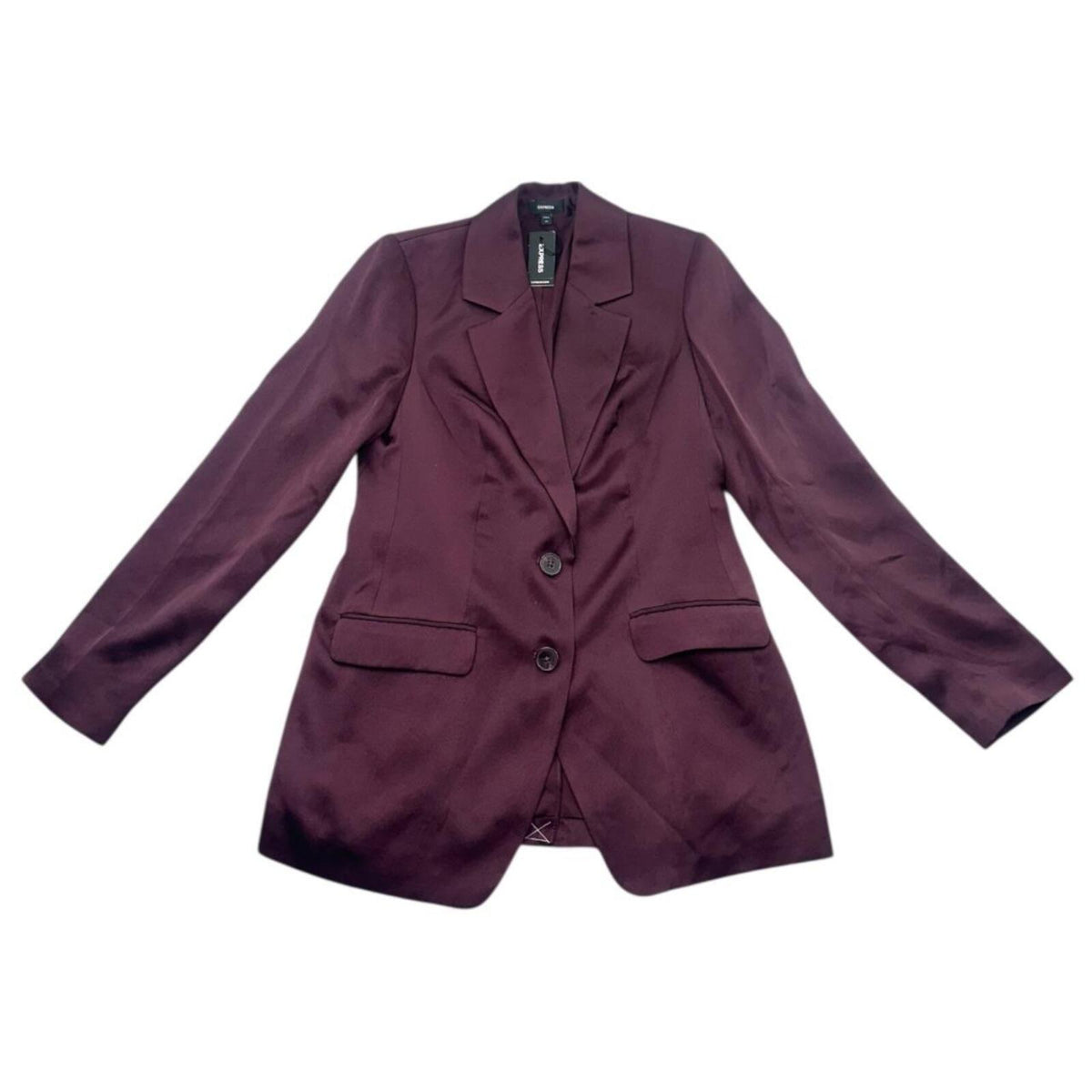 NWOT Express Satin Boyfriend Blazer in Deep Plum Burgundy Elegant Preppy Glam