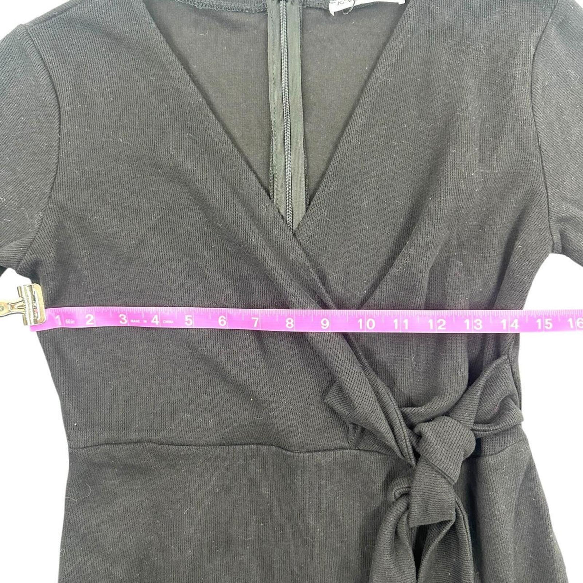 R. Vivimos Black Wrap Mini Dress with Bell Sleeves and Ruffled Hem
