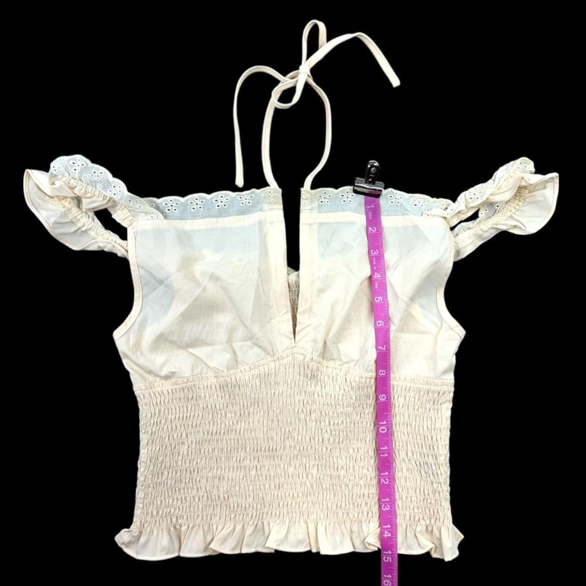 SHEIN Cream White Halter Crop Top with Lace Detailing Bohemian Fairycore