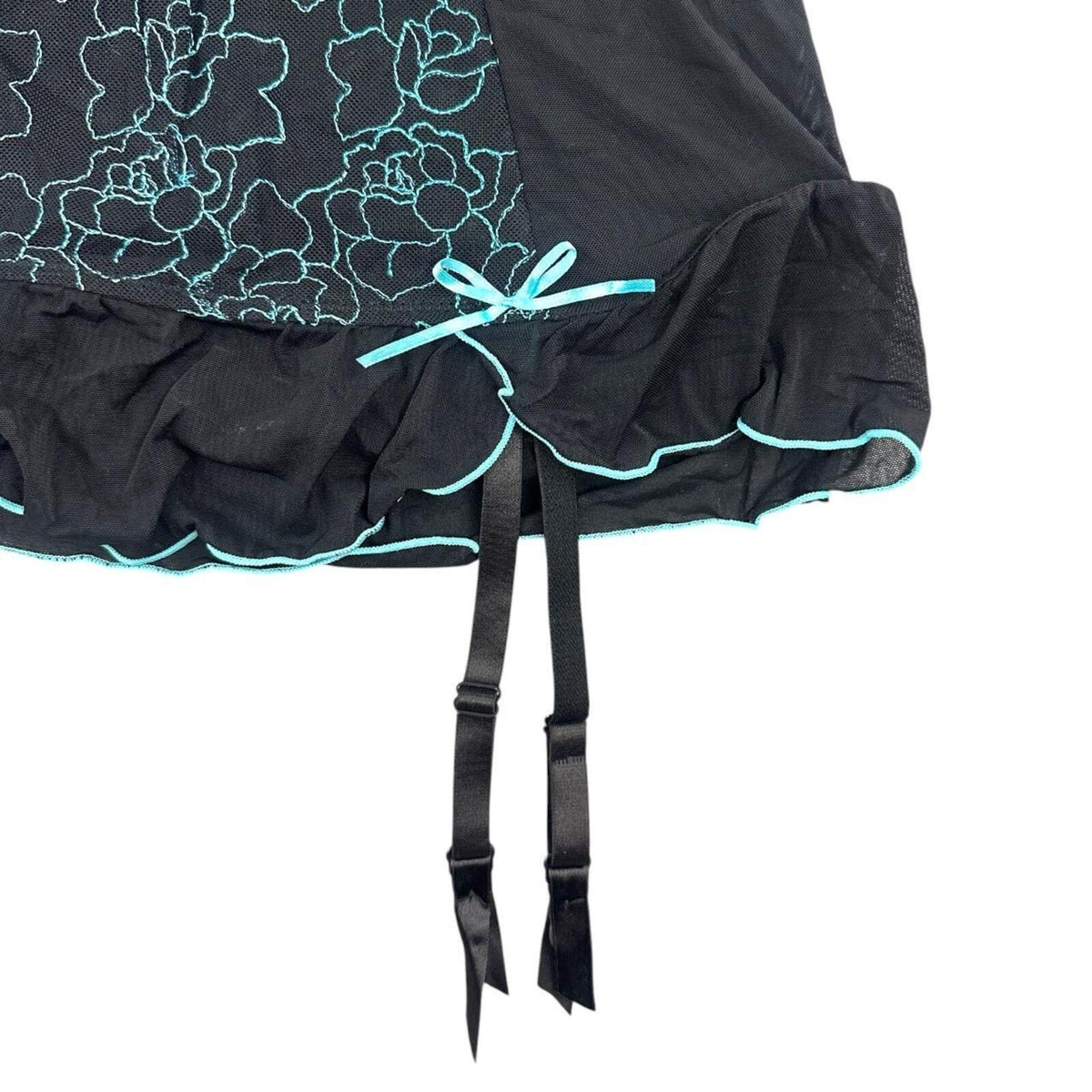 Undercover Black and Turquoise Floral Embroidered Sheer Mesh Corset Top Size 38C
