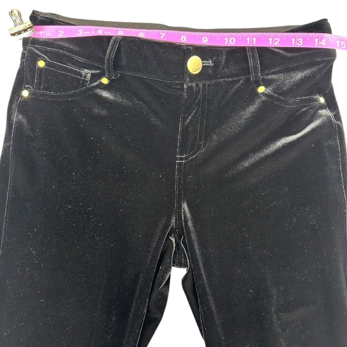 INC International Concepts Y2K Black Velvet Slim Leg Pants Mid Rise