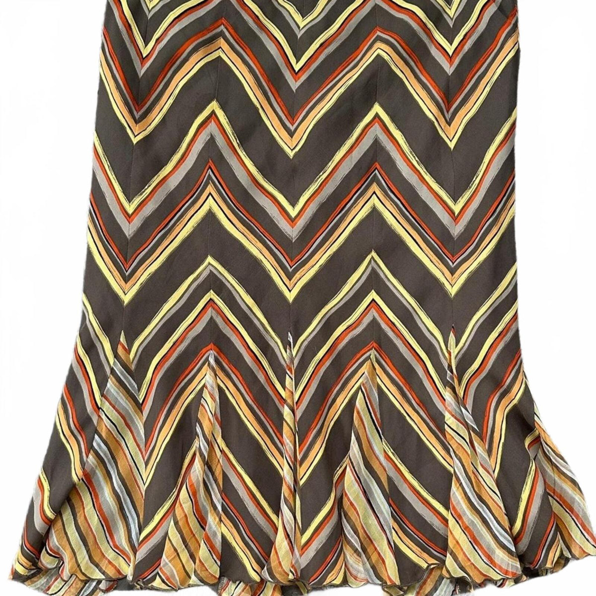 Alfani Multi Coloured Vintage Silk Skirt with Ruffle Hem Elastic Waist