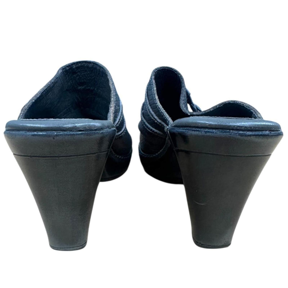Vintage Nurture Whisper Comfort Black Leather Slip On Heeled Mule Clogs