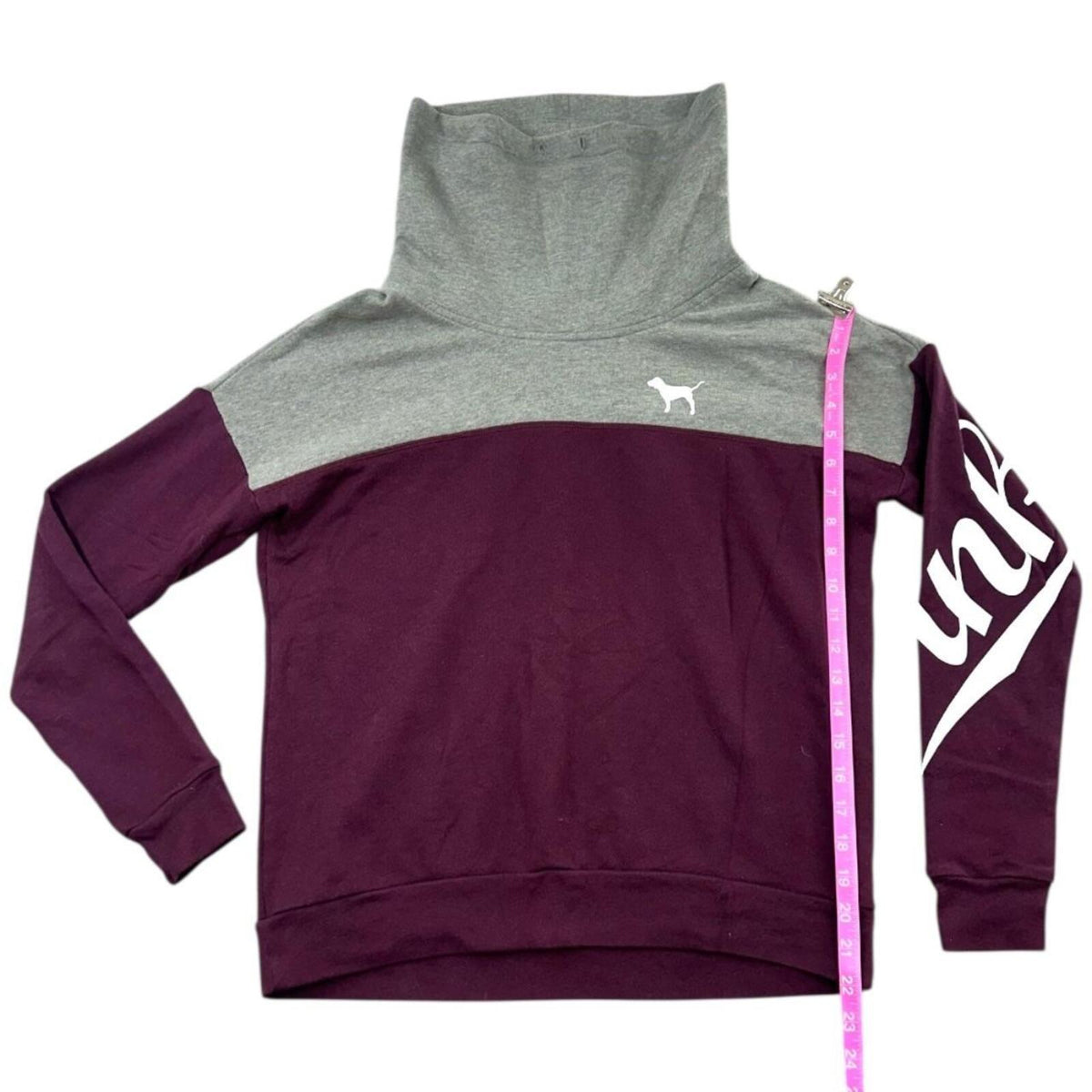Victoria's Secret PINK Colorblock Cowl Neck Pullover Sweatshirt Burgundy Gray