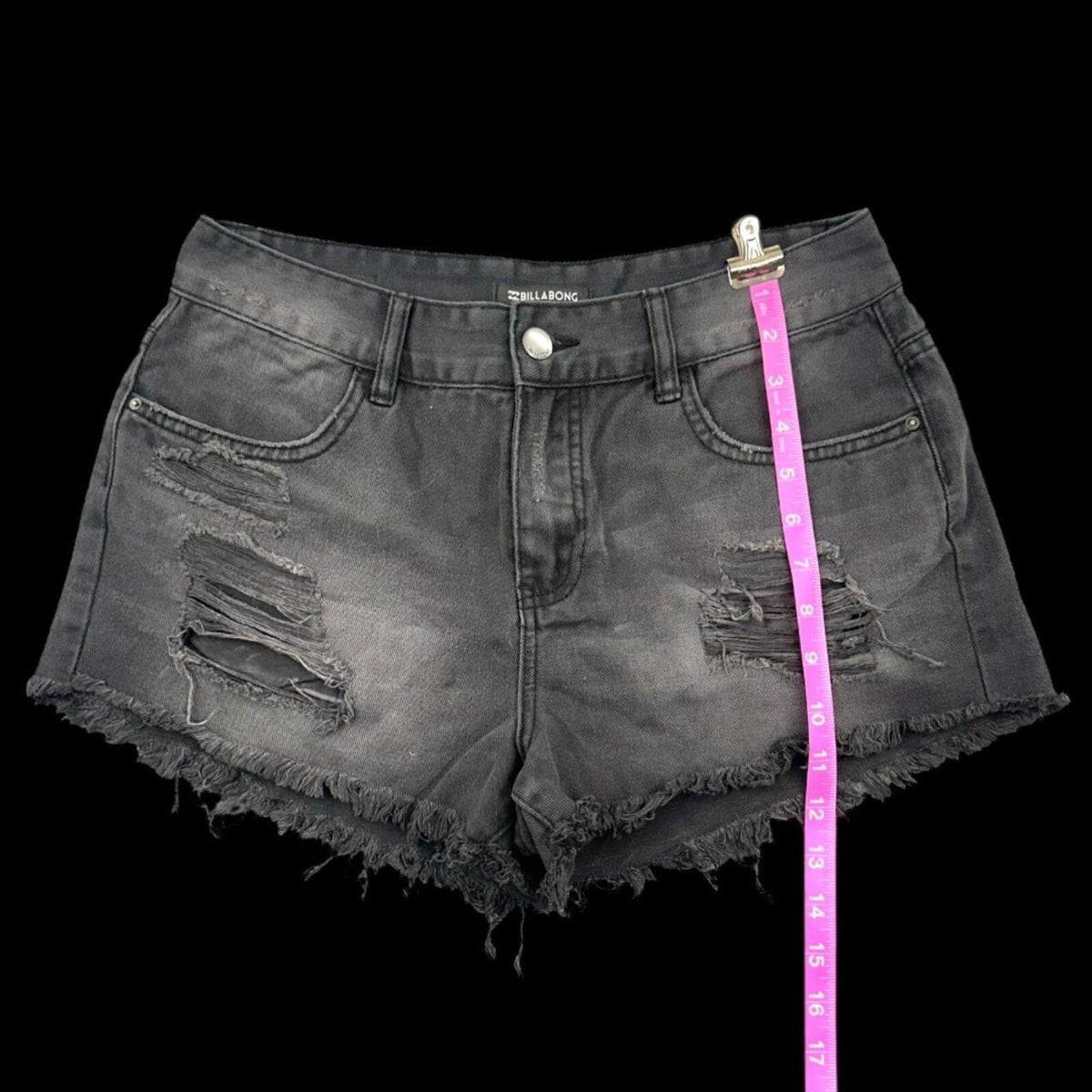 Billabong Distressed Black Denim Shorts Y2K Skater Streetwear Raw Hem