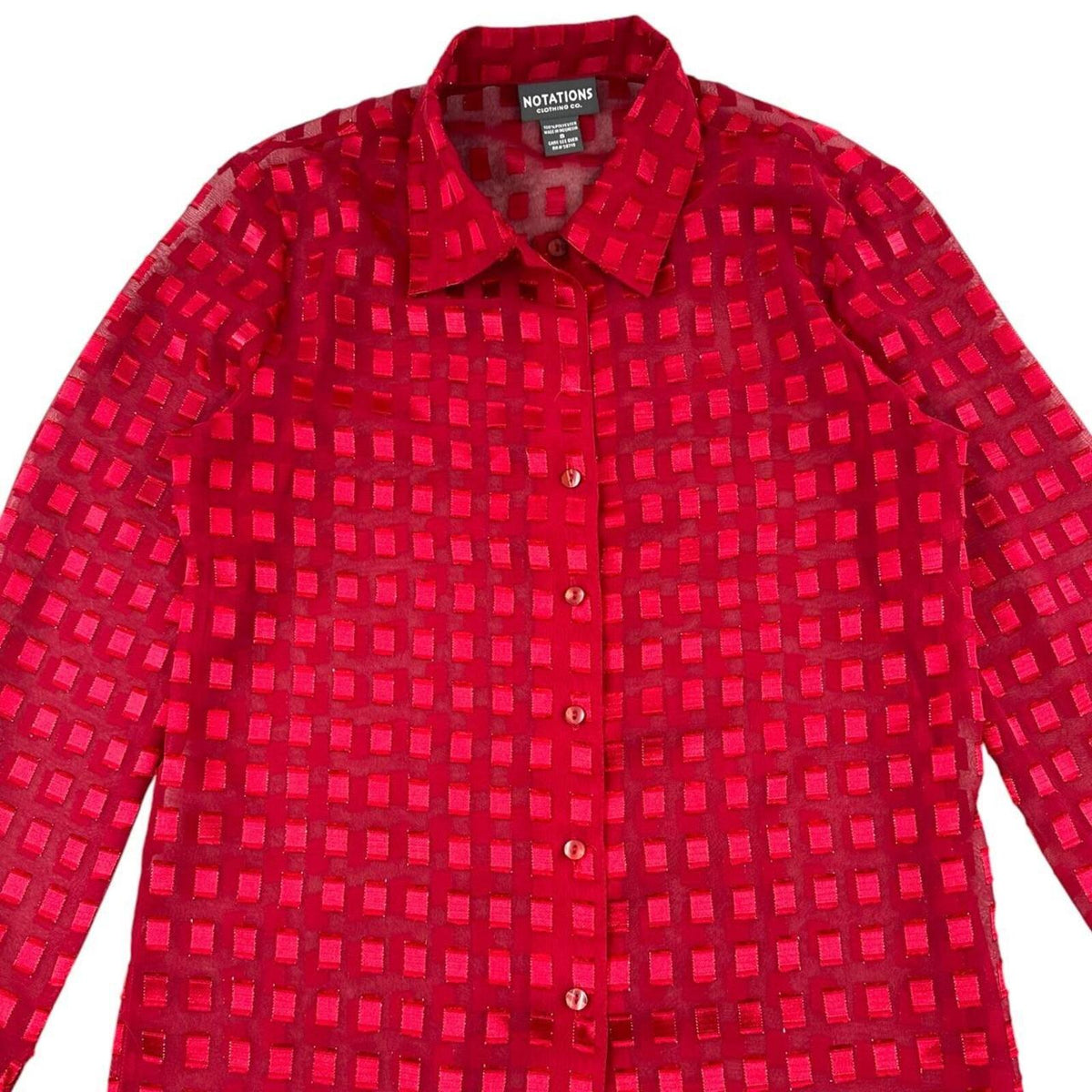 Notations Vintage Sheer Red Checkered Burnout Blouse Y2K Indie Office