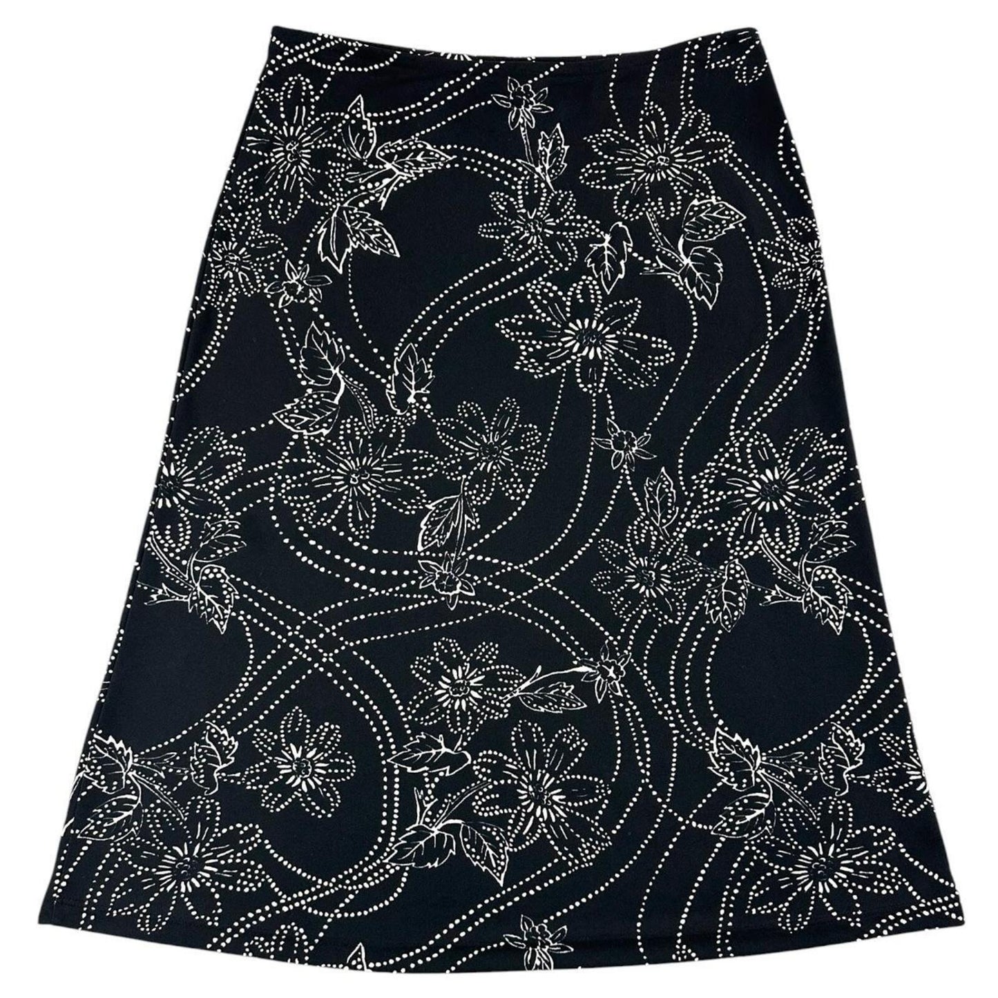 New York & Company Vintage 90s Black & White Floral Dotted A Line Midi Skirt Y2K
