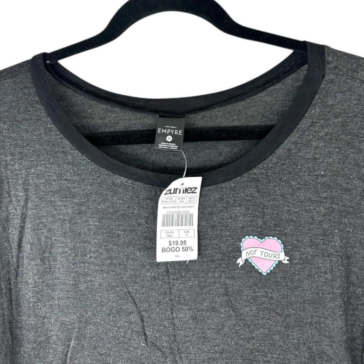 NWT Empyre Grey Graphic Tee with Not Yours Heart Patch