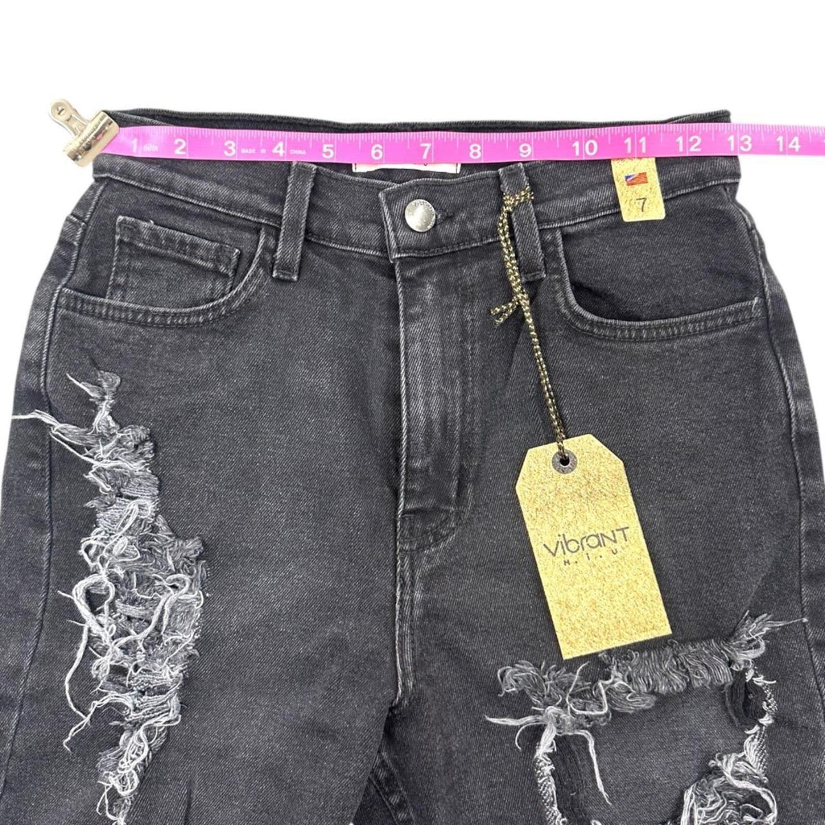 NWT Vibrant M.I.U. High Rise Distressed Mom Jeans Black Wash