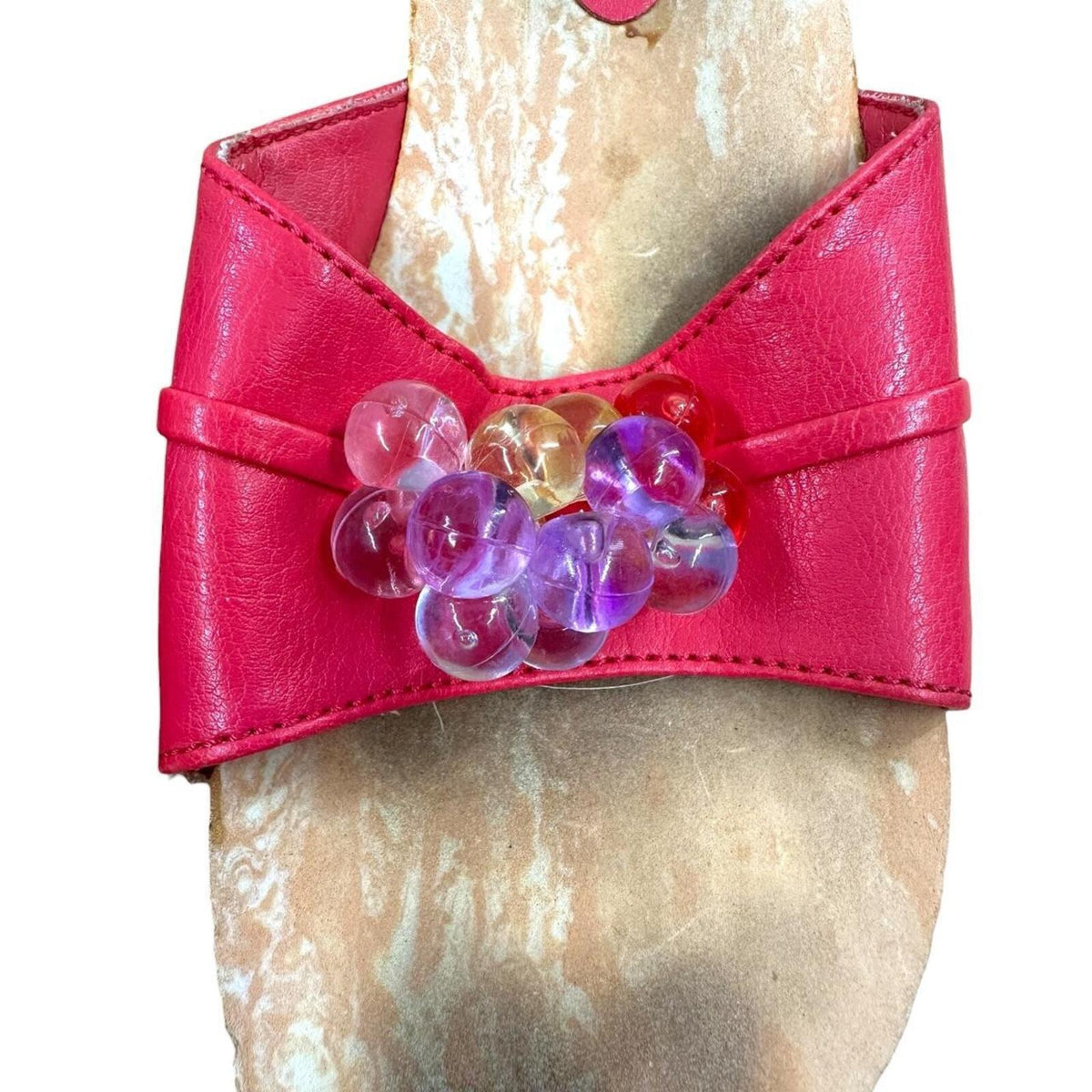 Hot Pink Y2K Wedge Sandals with Crystal Bead Accents