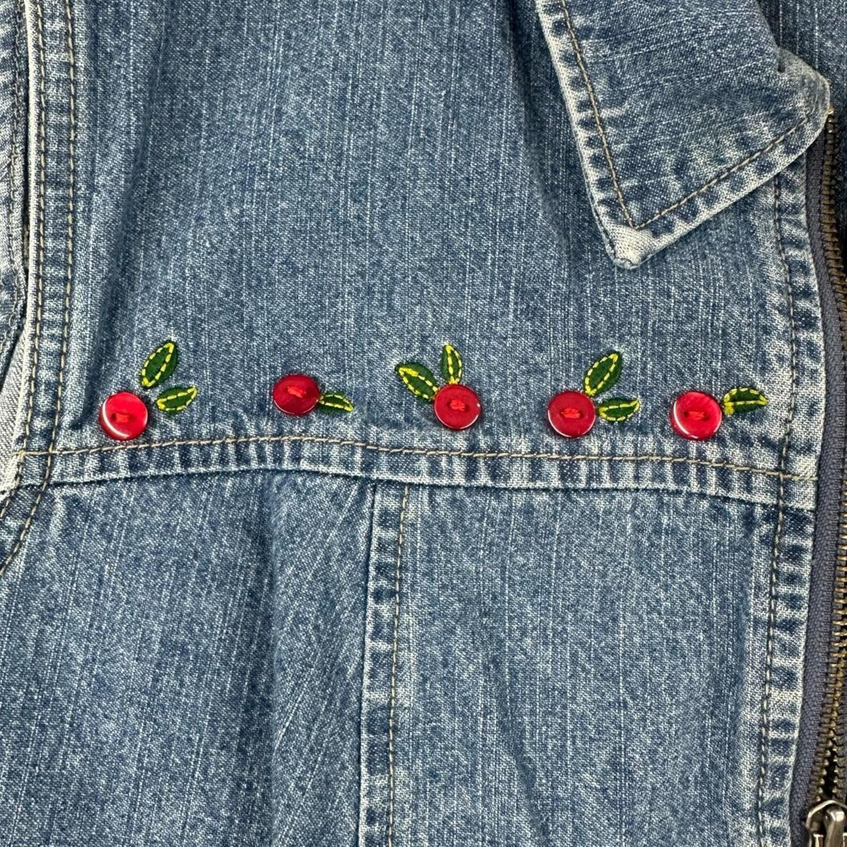 Christopher & Banks Vintage Y2K Cherry Embroidered Denim Vest Wash