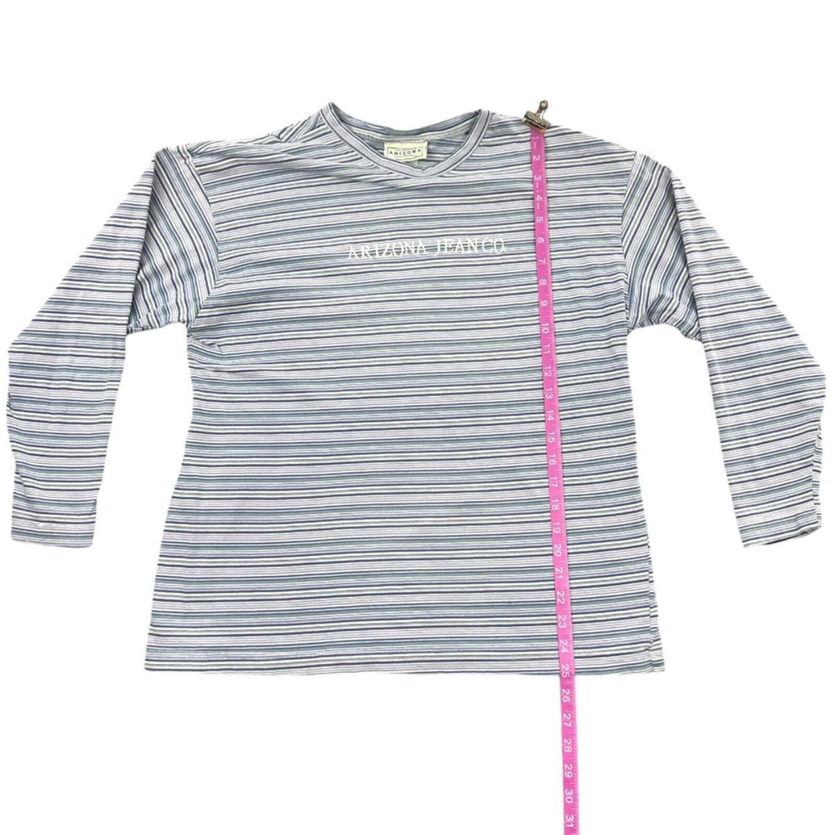 Arizona Jean Co Vintage Inspired Micro Striped Long Sleeve Tee Blue