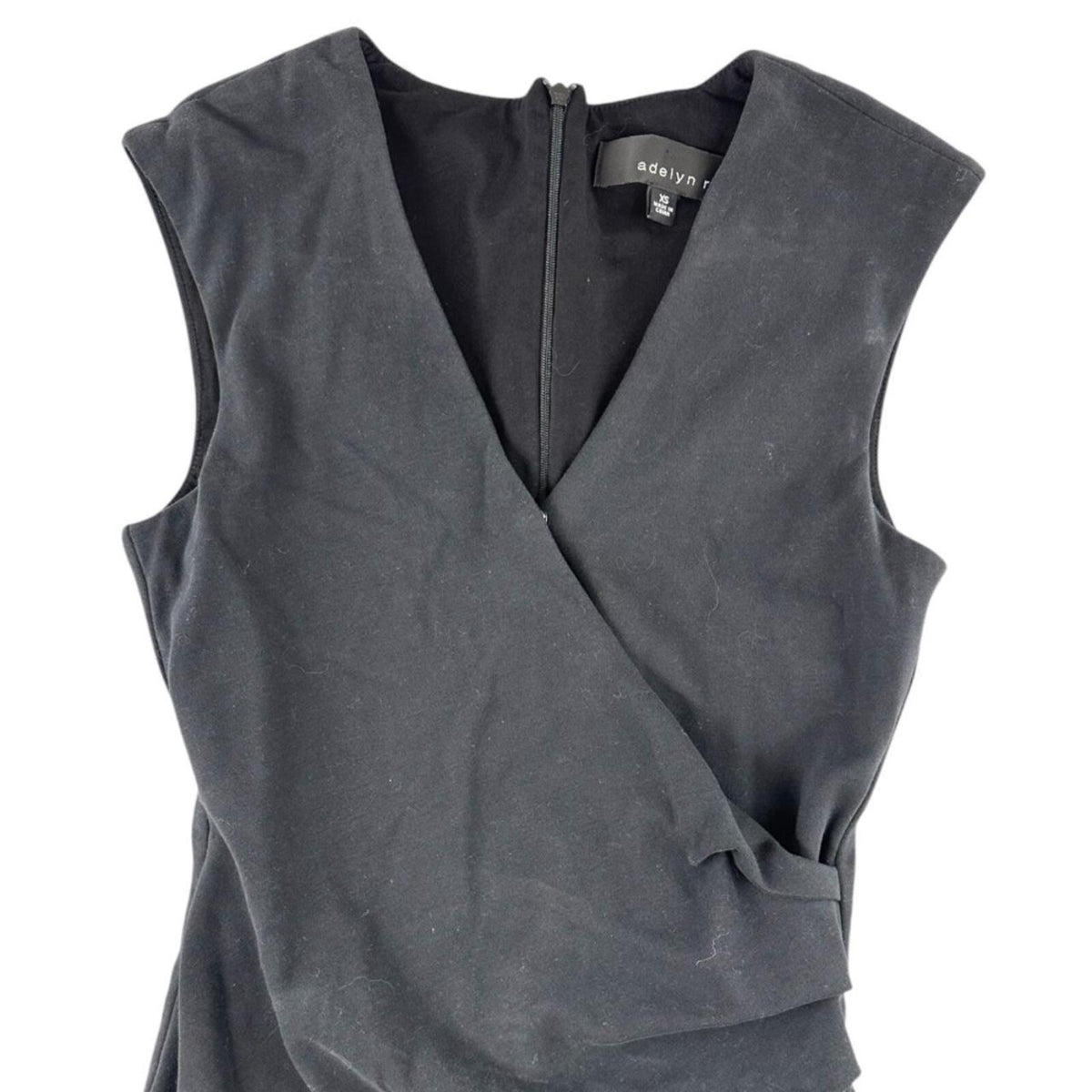 Adelyn Rae Black Bodycon Dress Sleeveless Surplice Neckline Faux Wrap Ruched