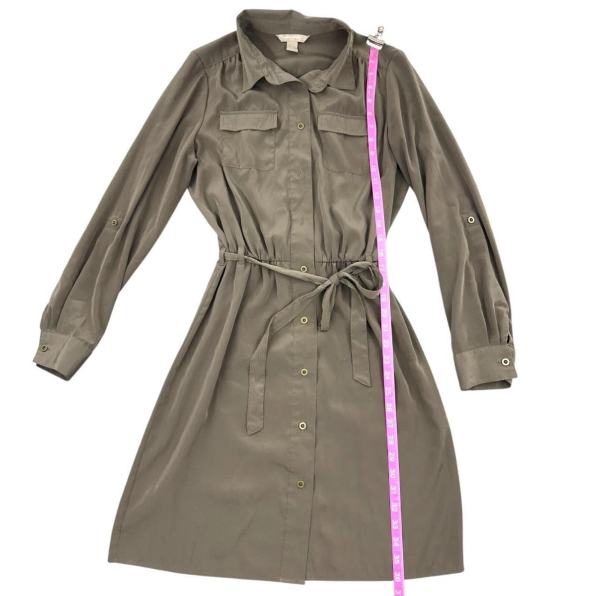 Banana Republic Khaki Green Utility Shirt Dress with Tie Belt