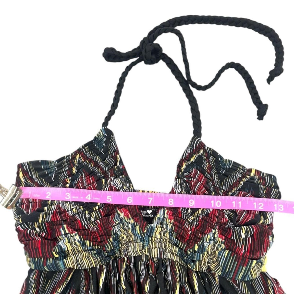 Bohemian Fairy Whimsigoth Halter Dress Black Red Zigzag Pattern