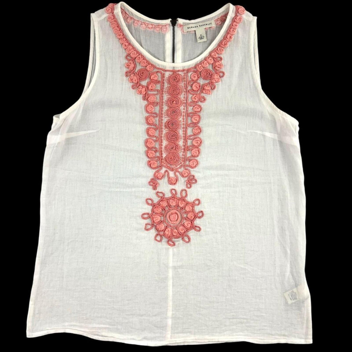 Banana Republic Sleeveless Tank Top White Linen Blend with Coral Pink Boho