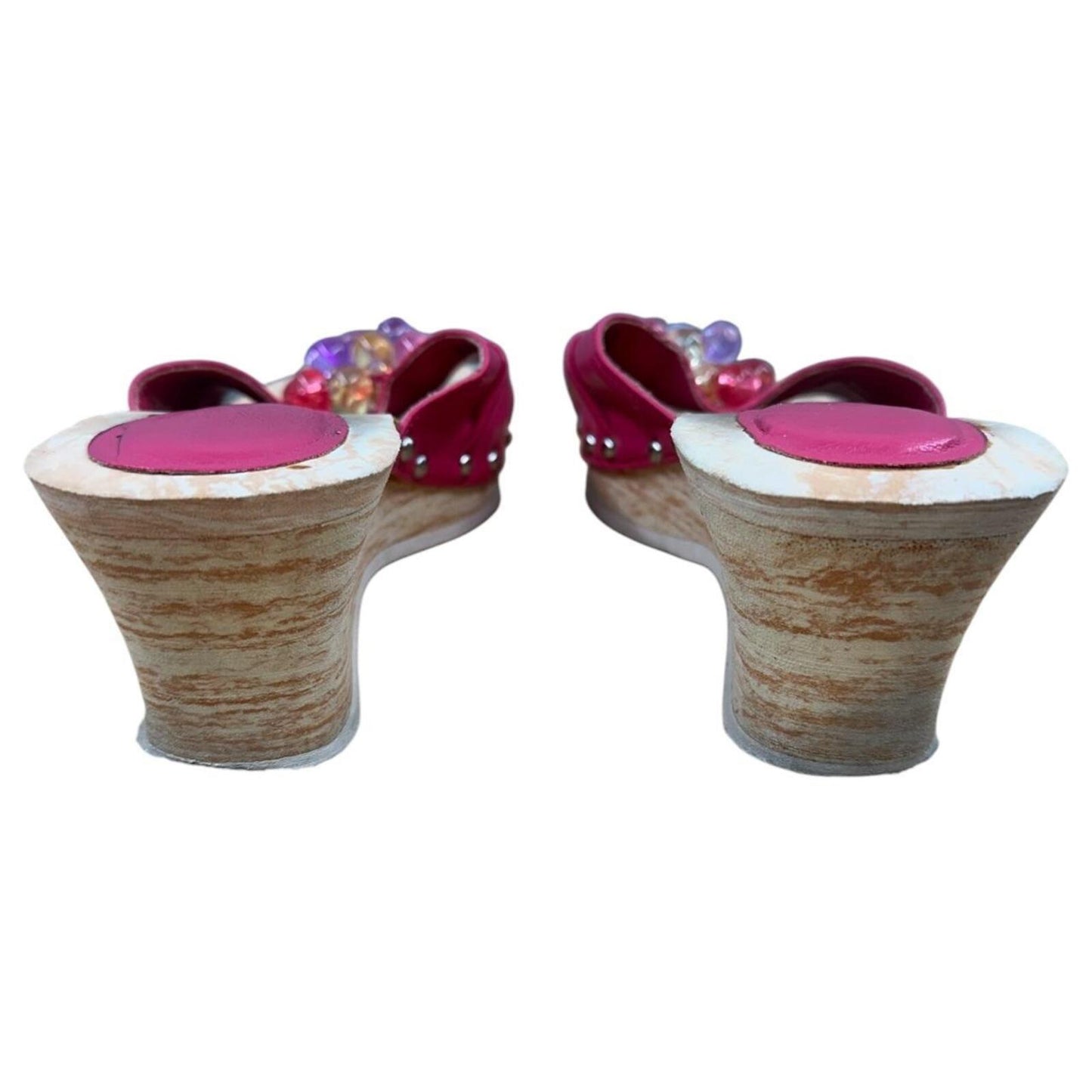 Hot Pink Y2K Wedge Sandals with Crystal Bead Accents