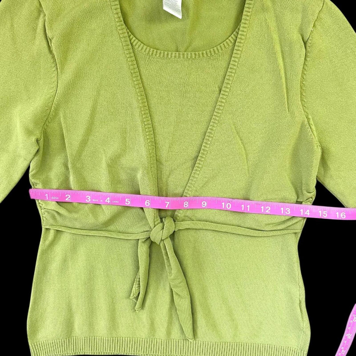 Worthington Green Tie-Front Cardigan Top Y2K Bohemian Casual Top