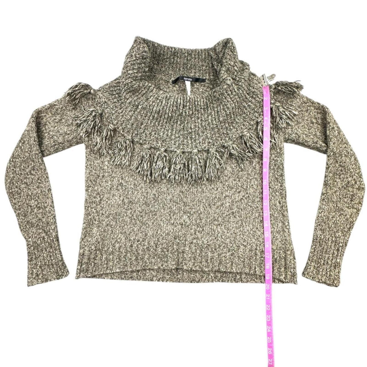 Kensie Bohemian Marled Fringe Cowl Neck Sweater Cozy