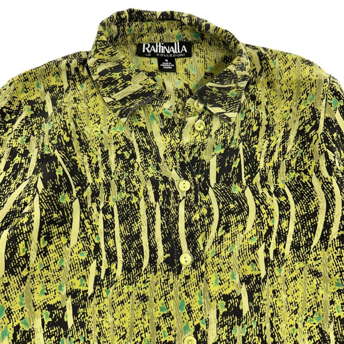 Raffinalla Vintage Neon Lime Yellow and Black Abstract Brushstroke Blouse