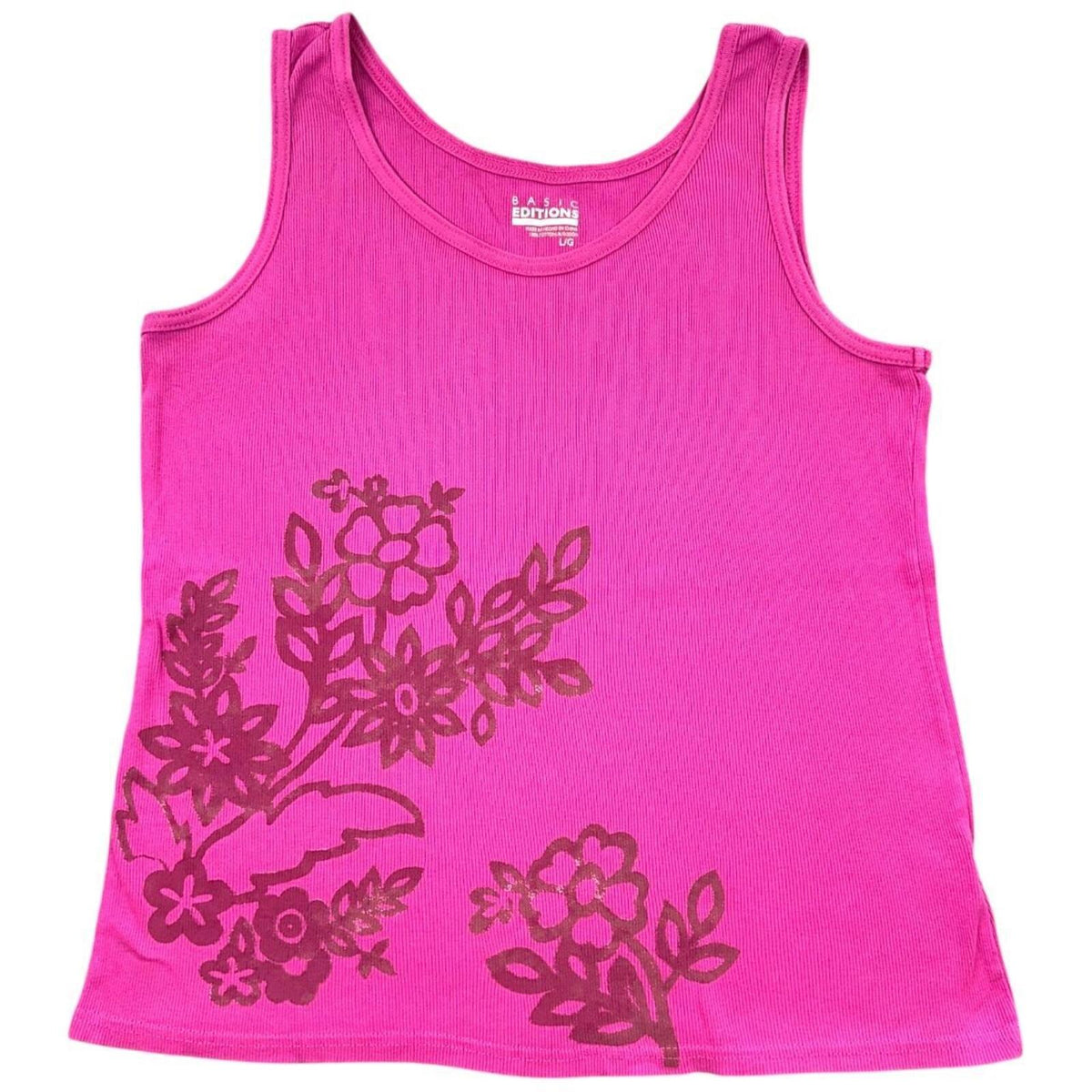 Basic Editions Hot Pink Ribbed Graphic Tank Top