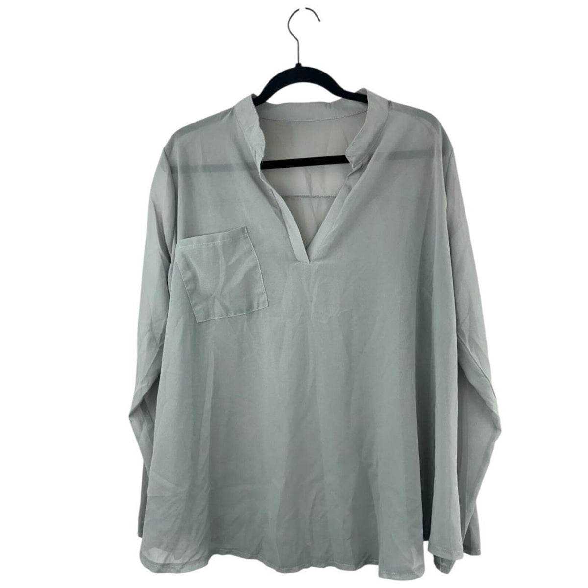Light Gray Sheer Long Sleeve Blouse Casual Minimalist Tunic