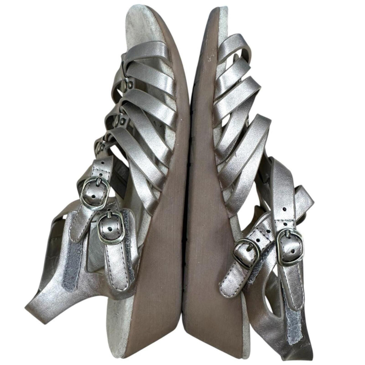 Yuu Strappy Gladiator Wedge Sandals Silver Gray Bohemian Fairy