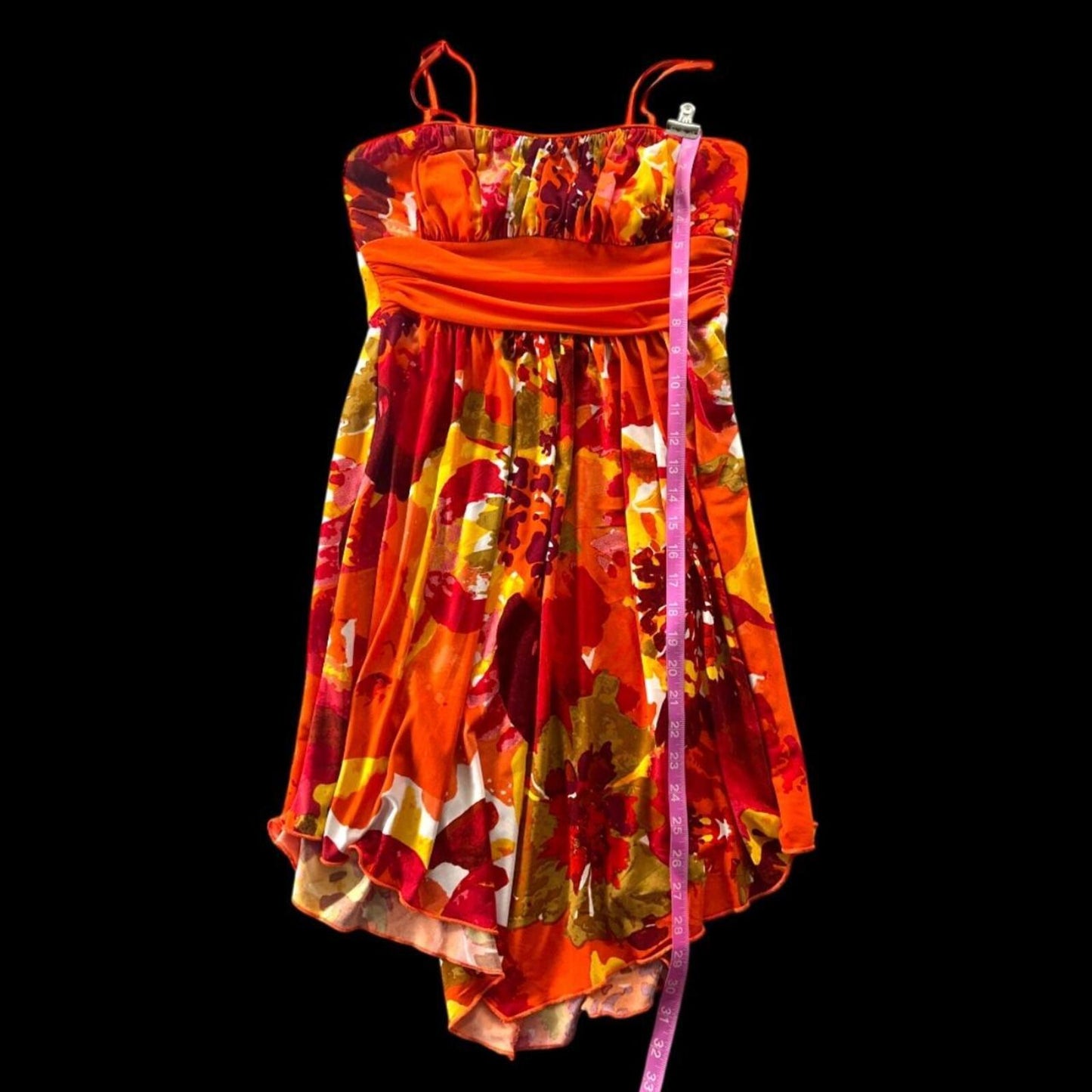 Trixxi Vibrant Floral Y2K Dress with Handkerchief Hem and Ruched Waist